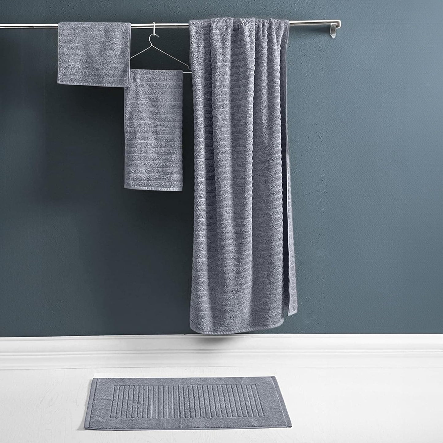 Classic Turkish Towels Cotton Bath Sheets Set & Oversized Ribbed Towels, Ultra-Soft & Absorbent & Set of 3 - 40x65