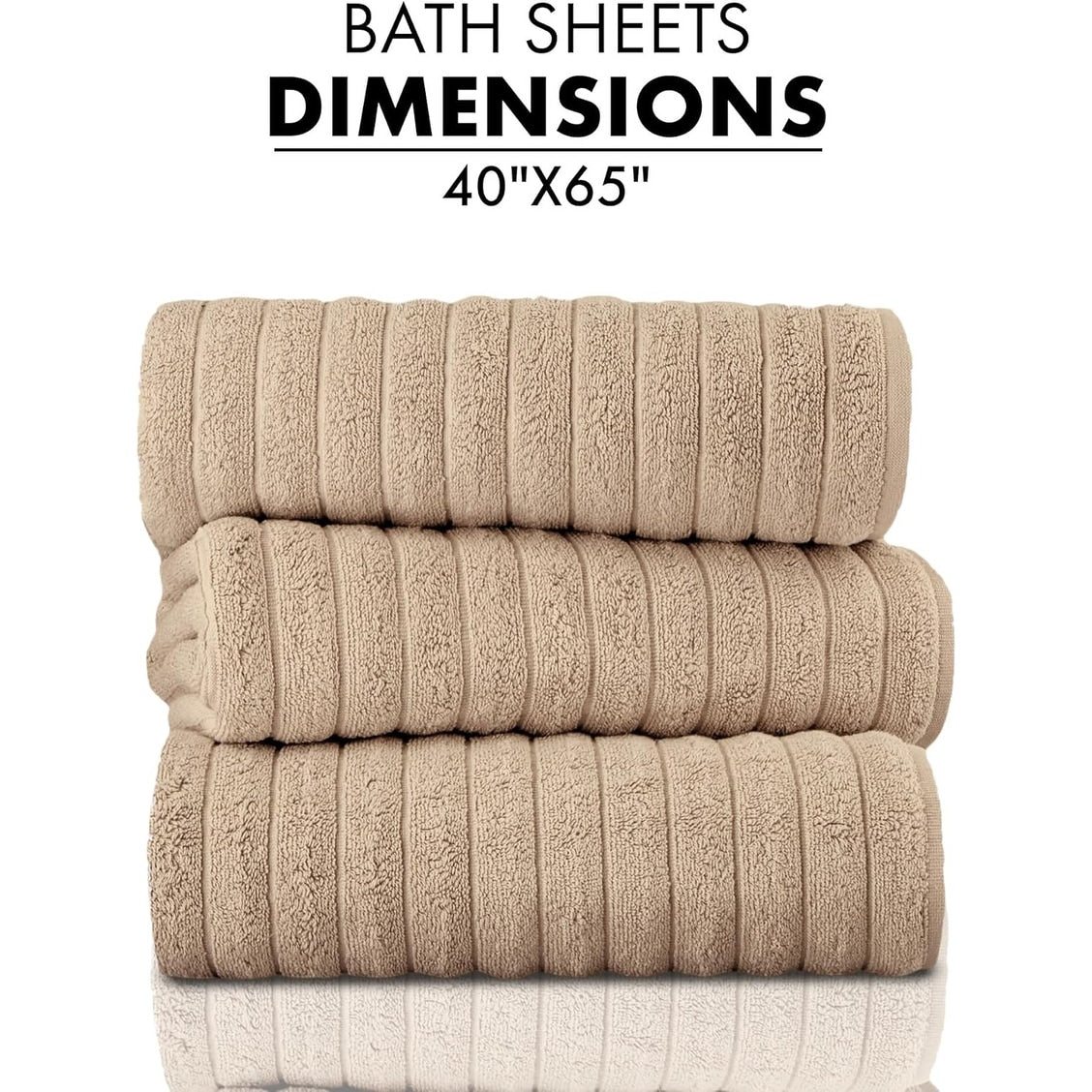 Classic Turkish Towels Cotton Bath Sheets Set & Oversized Ribbed Towels, Ultra-Soft & Absorbent & Set of 3 - 40x65