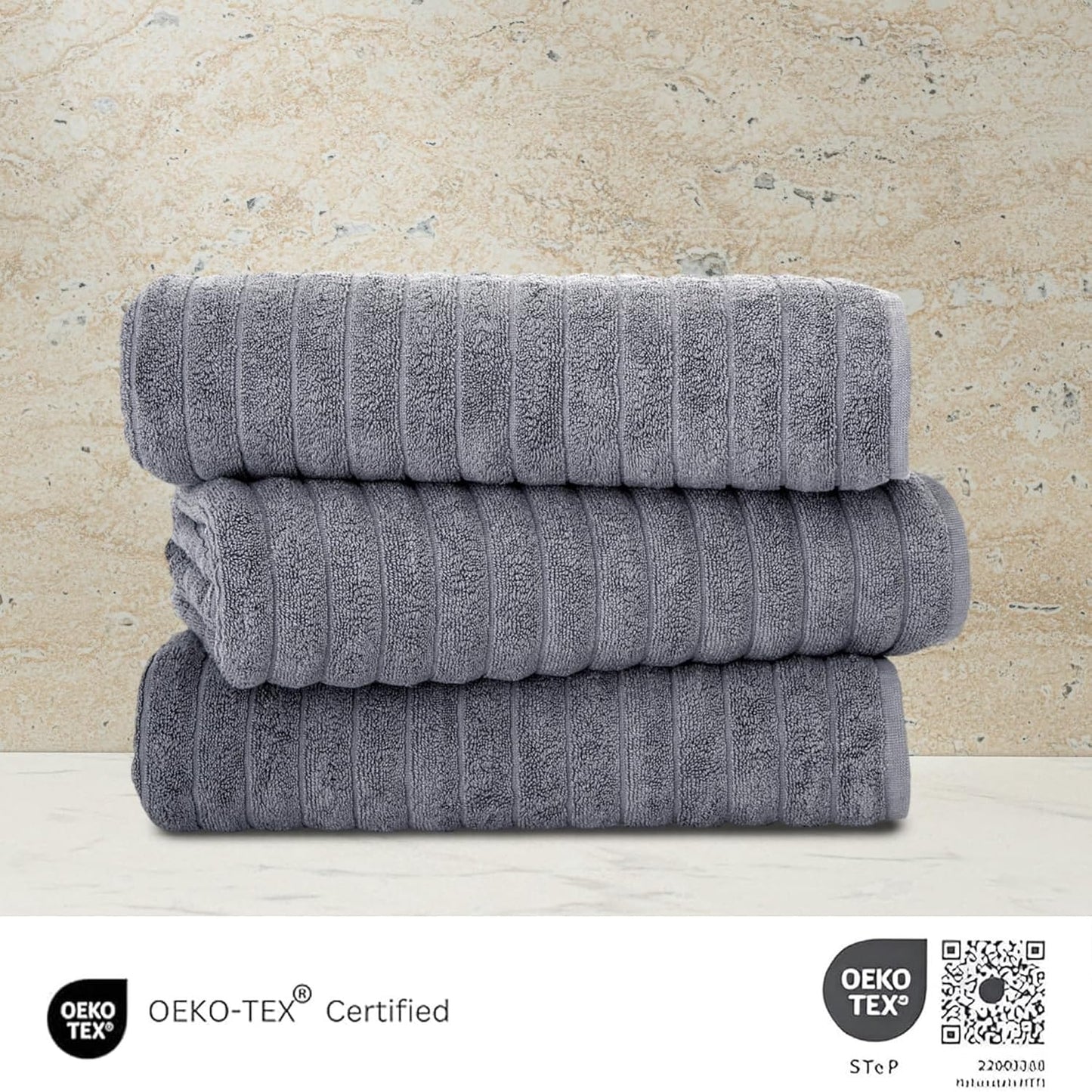 Classic Turkish Towels Cotton Bath Sheets Set & Oversized Ribbed Towels, Ultra-Soft & Absorbent & Set of 3 - 40x65