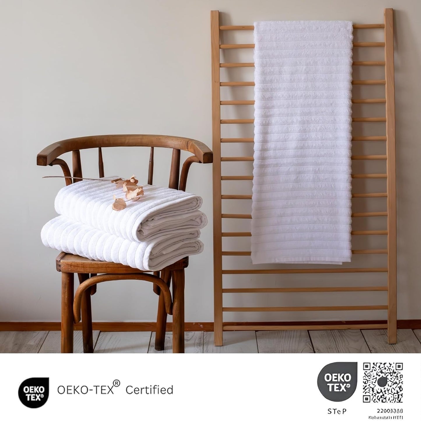 Classic Turkish Towels Cotton Bath Sheets Set & Oversized Ribbed Towels, Ultra-Soft & Absorbent & Set of 3 - 40x65
