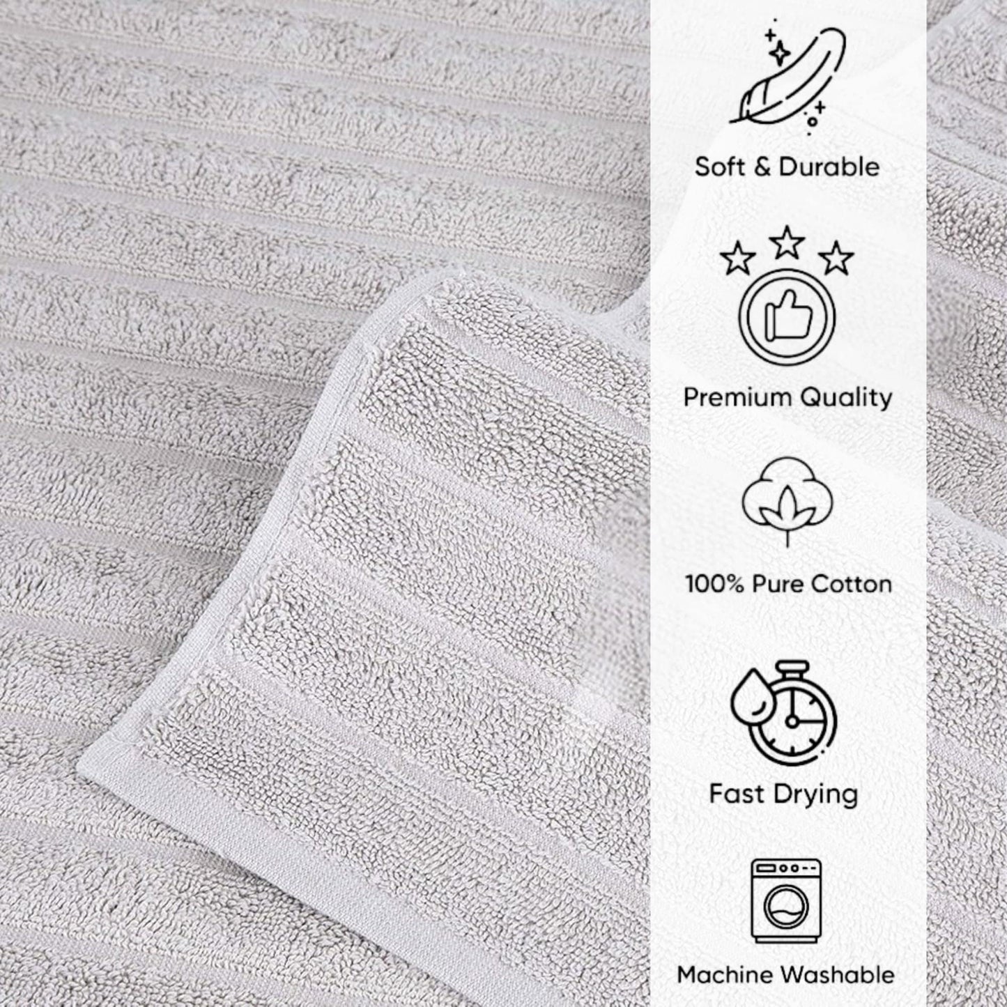 Classic Turkish Towels Cotton Bath Sheets Set & Oversized Ribbed Towels, Ultra-Soft & Absorbent & Set of 3 - 40x65