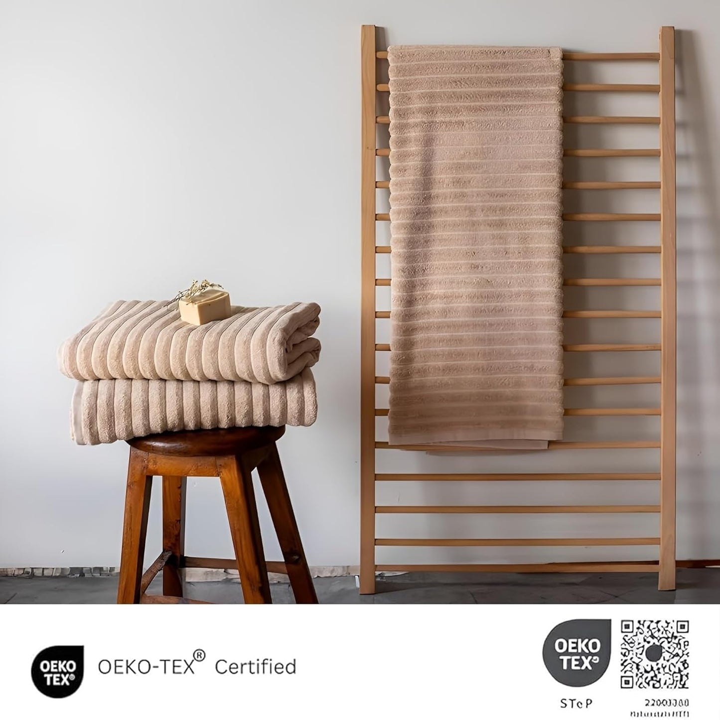 Classic Turkish Towels Cotton Bath Sheets Set & Oversized Ribbed Towels, Ultra-Soft & Absorbent & Set of 3 - 40x65