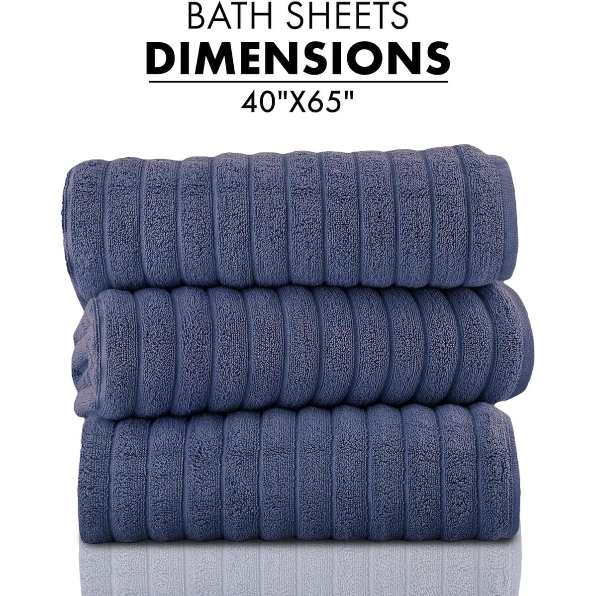 Classic Turkish Towels Cotton Bath Sheets Set & Oversized Ribbed Towels, Ultra-Soft & Absorbent & Set of 3 - 40x65