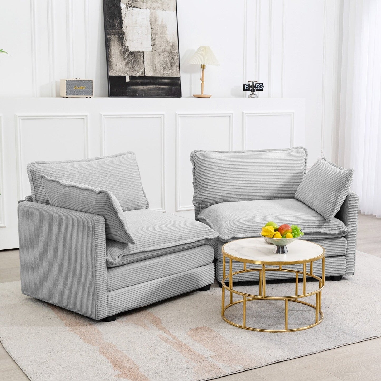 Canapé sectionnel en velours côtelé avec poufs amovibles et coussins ultra-doux pour salon et chambre