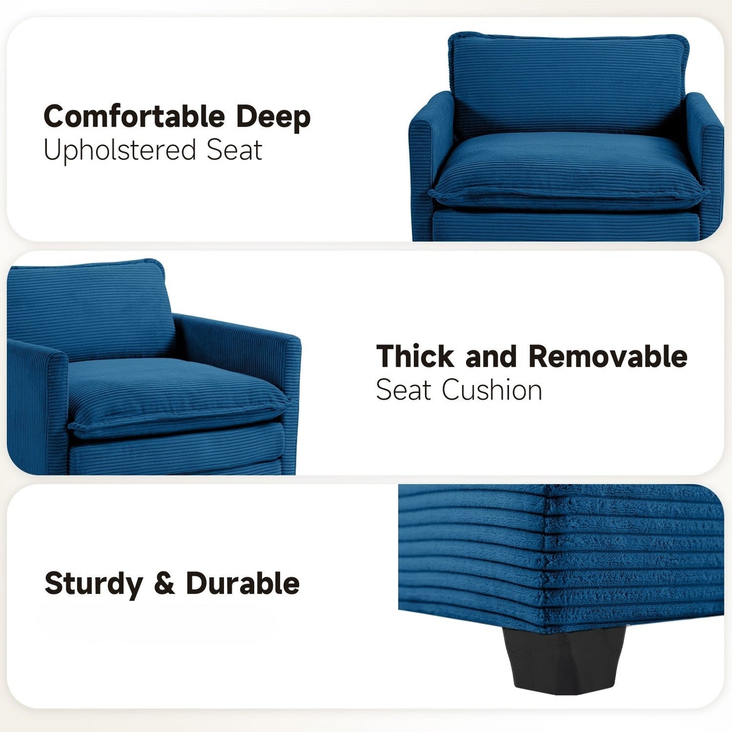 Canapé sectionnel en velours côtelé avec poufs amovibles et coussins ultra-doux pour salon et chambre