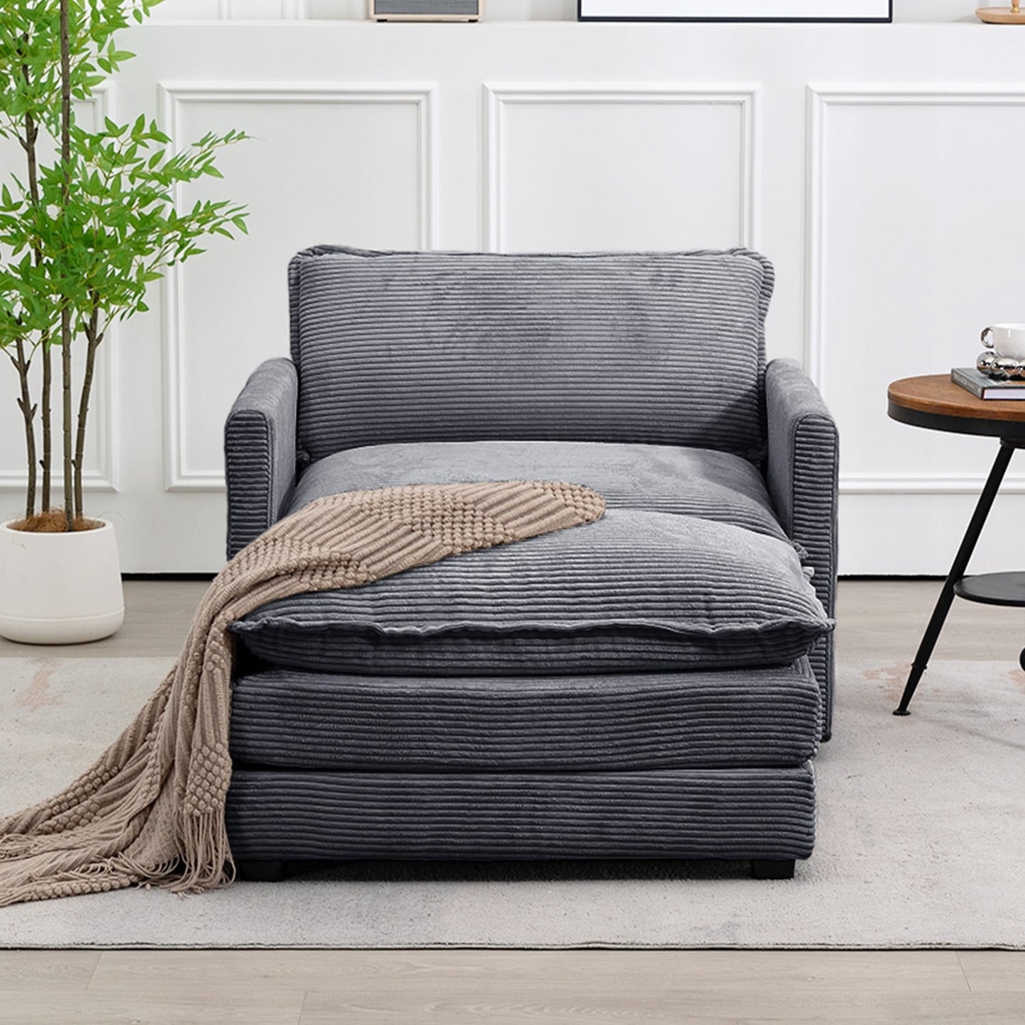 Canapé sectionnel en velours côtelé avec poufs amovibles et coussins ultra-doux pour salon et chambre