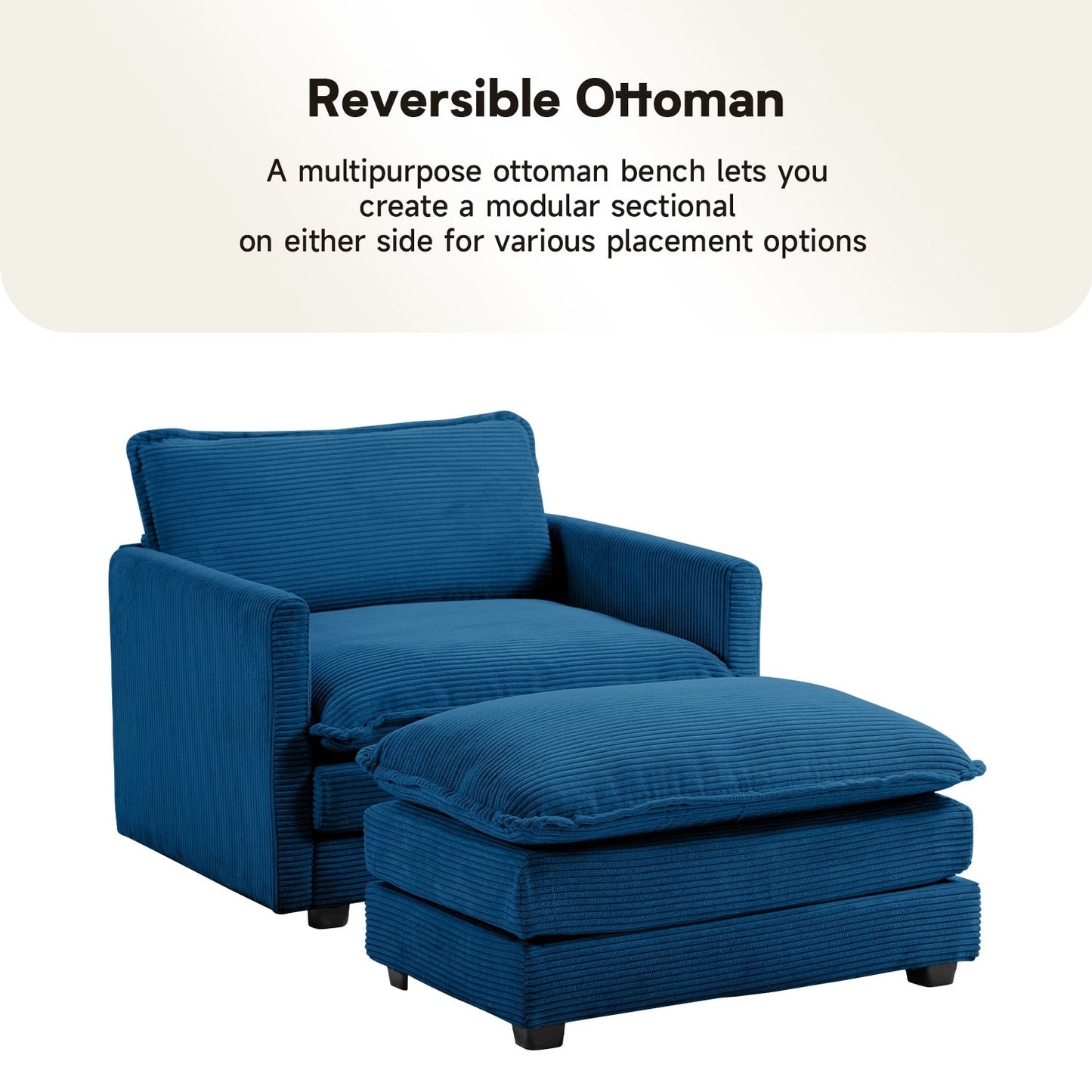 Canapé sectionnel en velours côtelé avec poufs amovibles et coussins ultra-doux pour salon et chambre