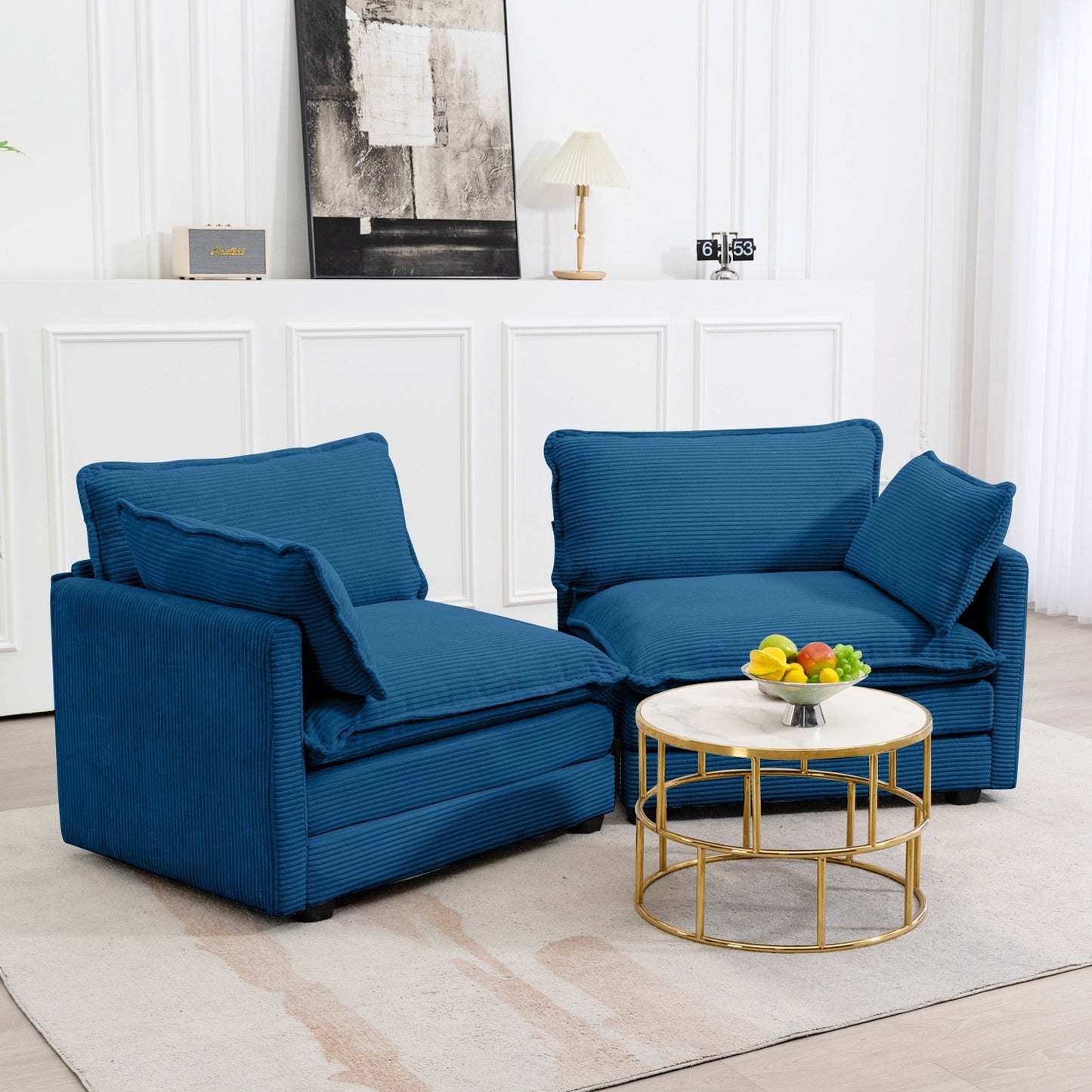 Canapé sectionnel en velours côtelé avec poufs amovibles et coussins ultra-doux pour salon et chambre