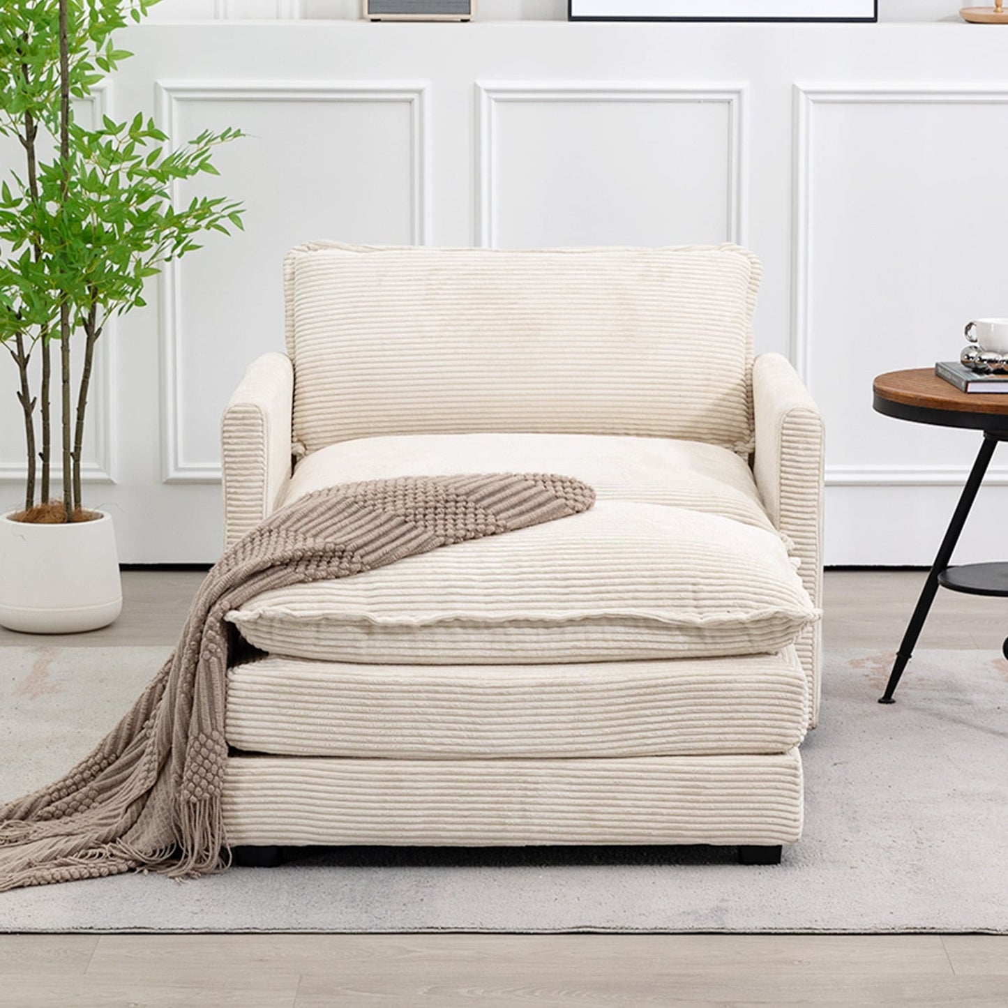 Canapé sectionnel en velours côtelé avec poufs amovibles et coussins ultra-doux pour salon et chambre
