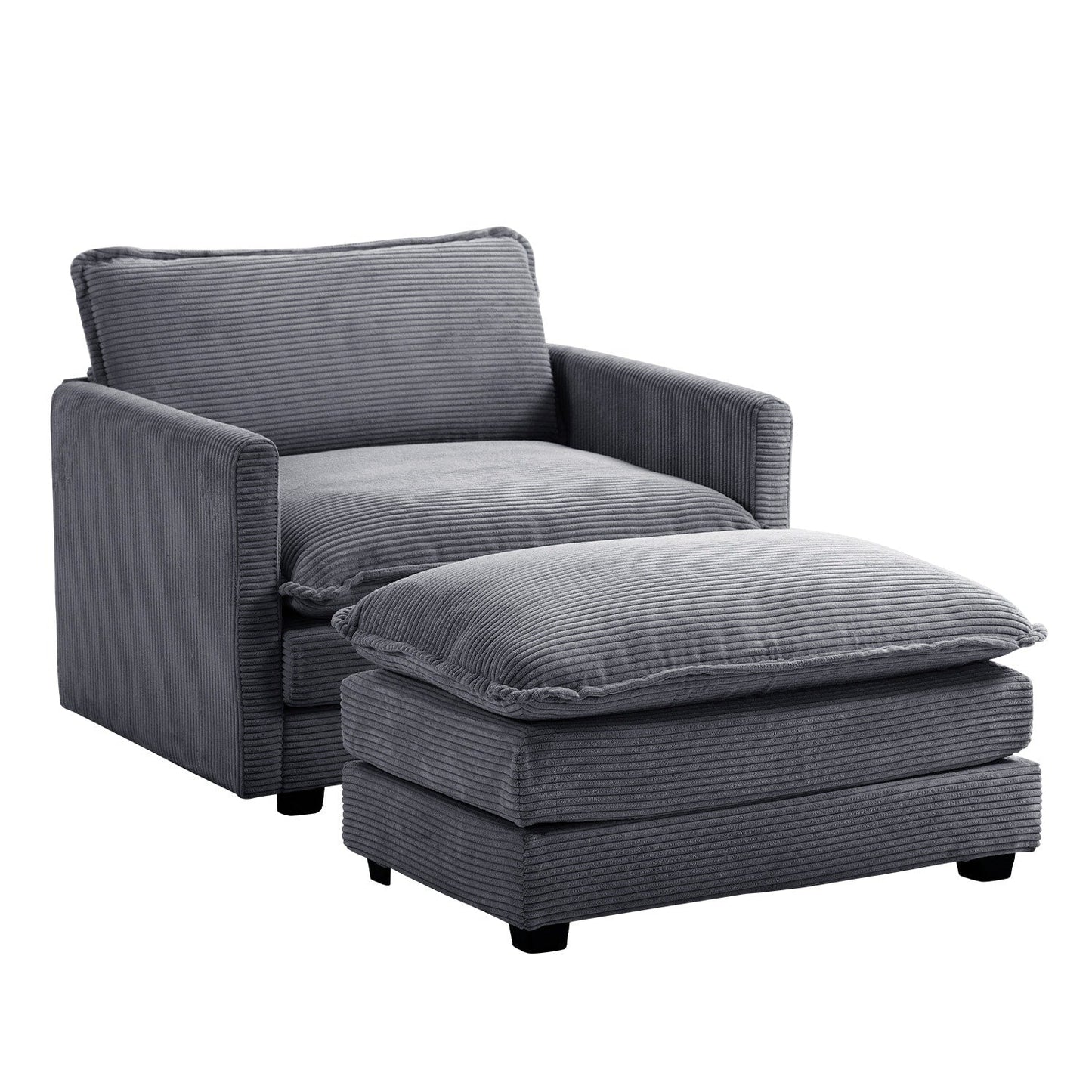 Canapé sectionnel en velours côtelé avec poufs amovibles et coussins ultra-doux pour salon et chambre