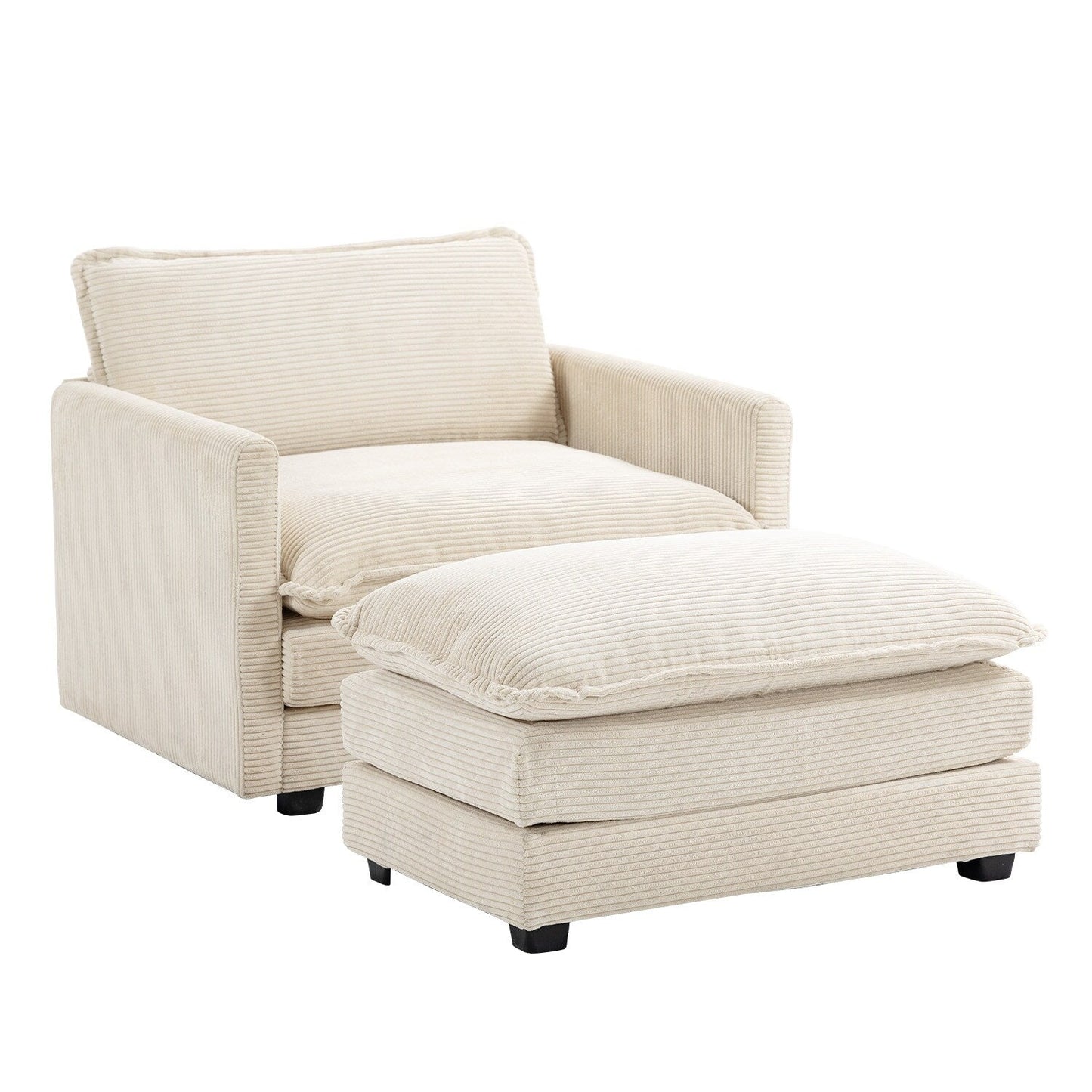 Canapé sectionnel en velours côtelé avec poufs amovibles et coussins ultra-doux pour salon et chambre