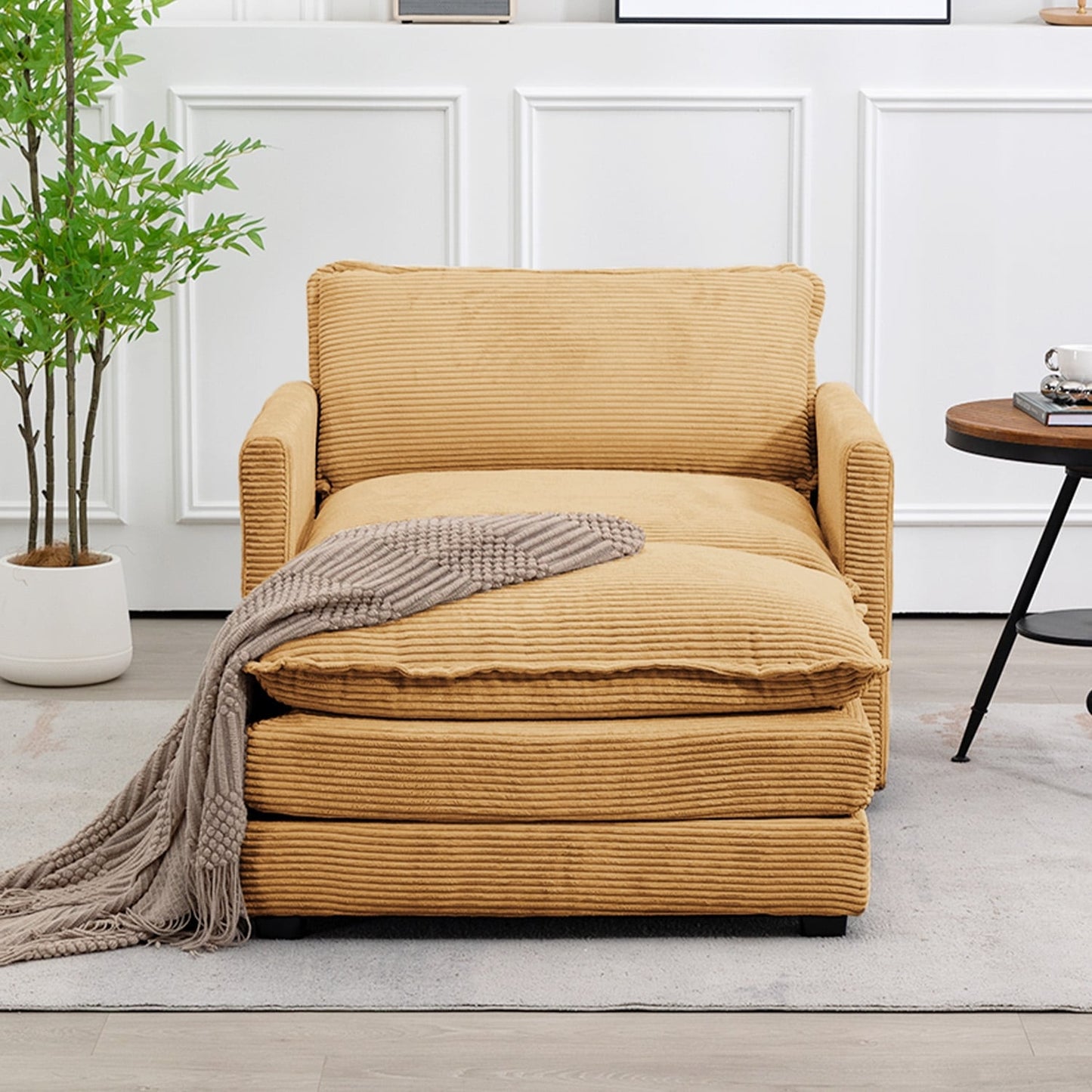 Canapé sectionnel en velours côtelé avec poufs amovibles et coussins ultra-doux pour salon et chambre