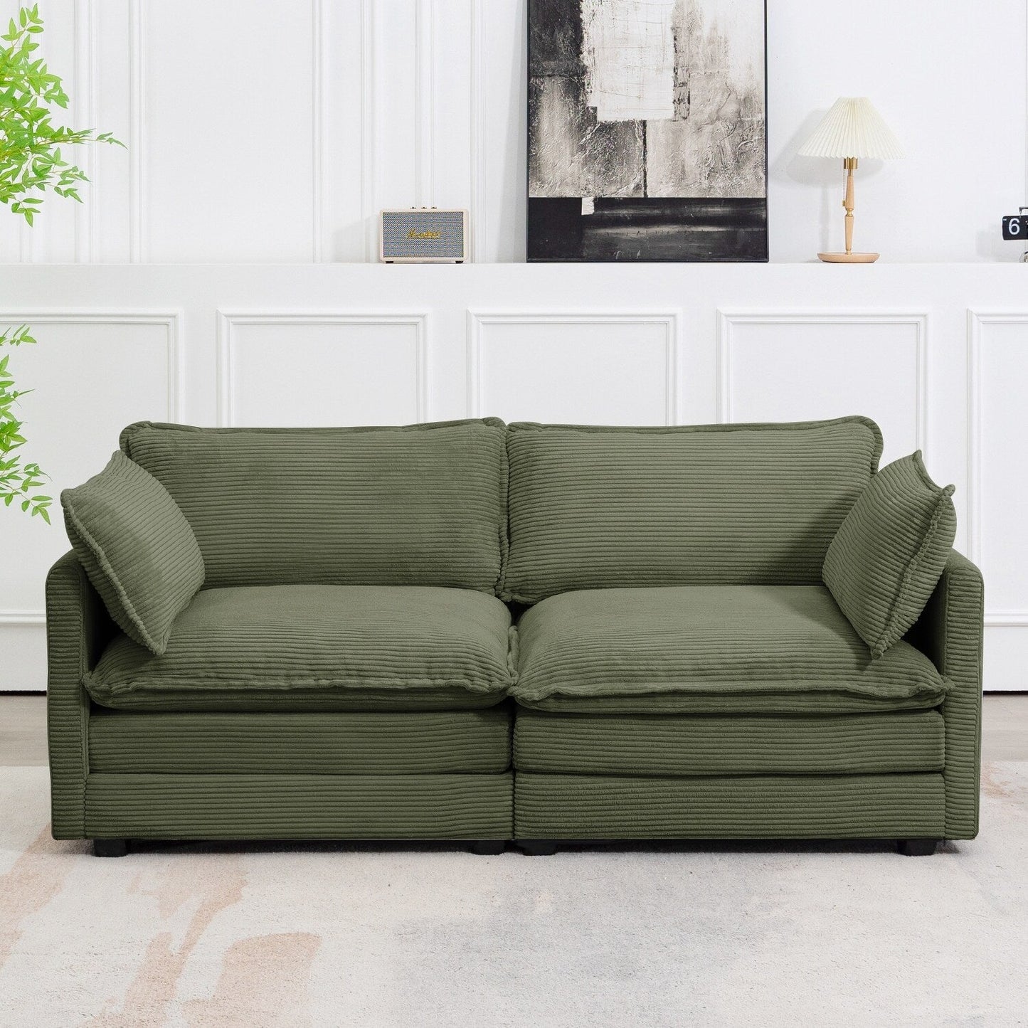 Canapé sectionnel en velours côtelé avec poufs amovibles et coussins ultra-doux pour salon et chambre