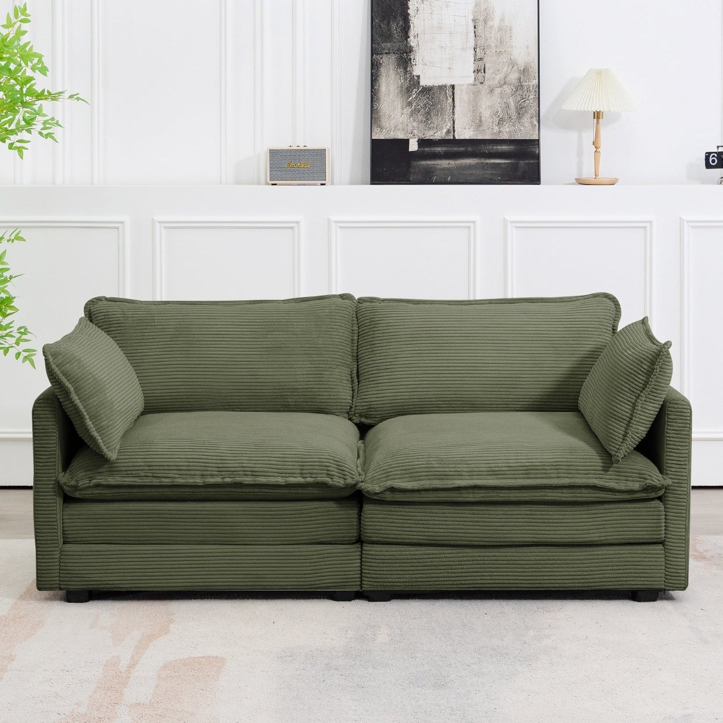 Canapé sectionnel en velours côtelé avec poufs amovibles et coussins ultra-doux pour salon et chambre