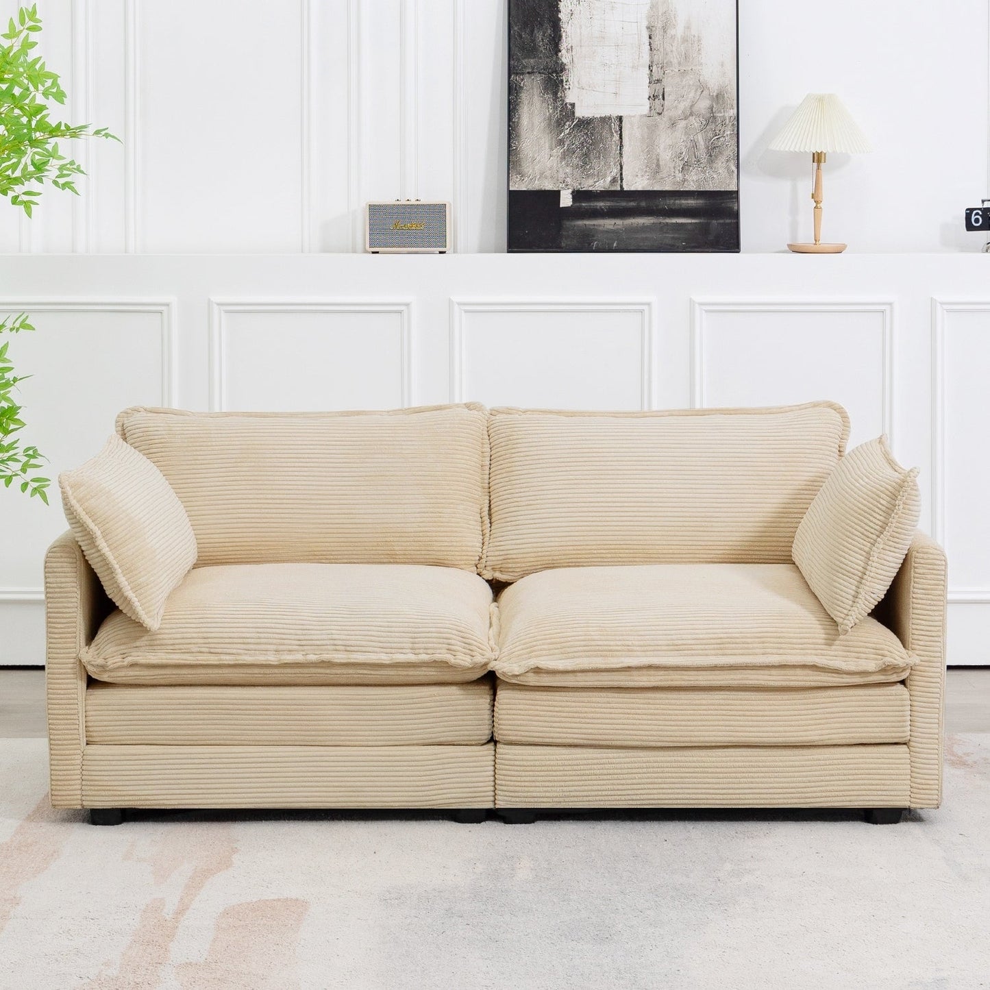 Canapé sectionnel en velours côtelé avec poufs amovibles et coussins ultra-doux pour salon et chambre