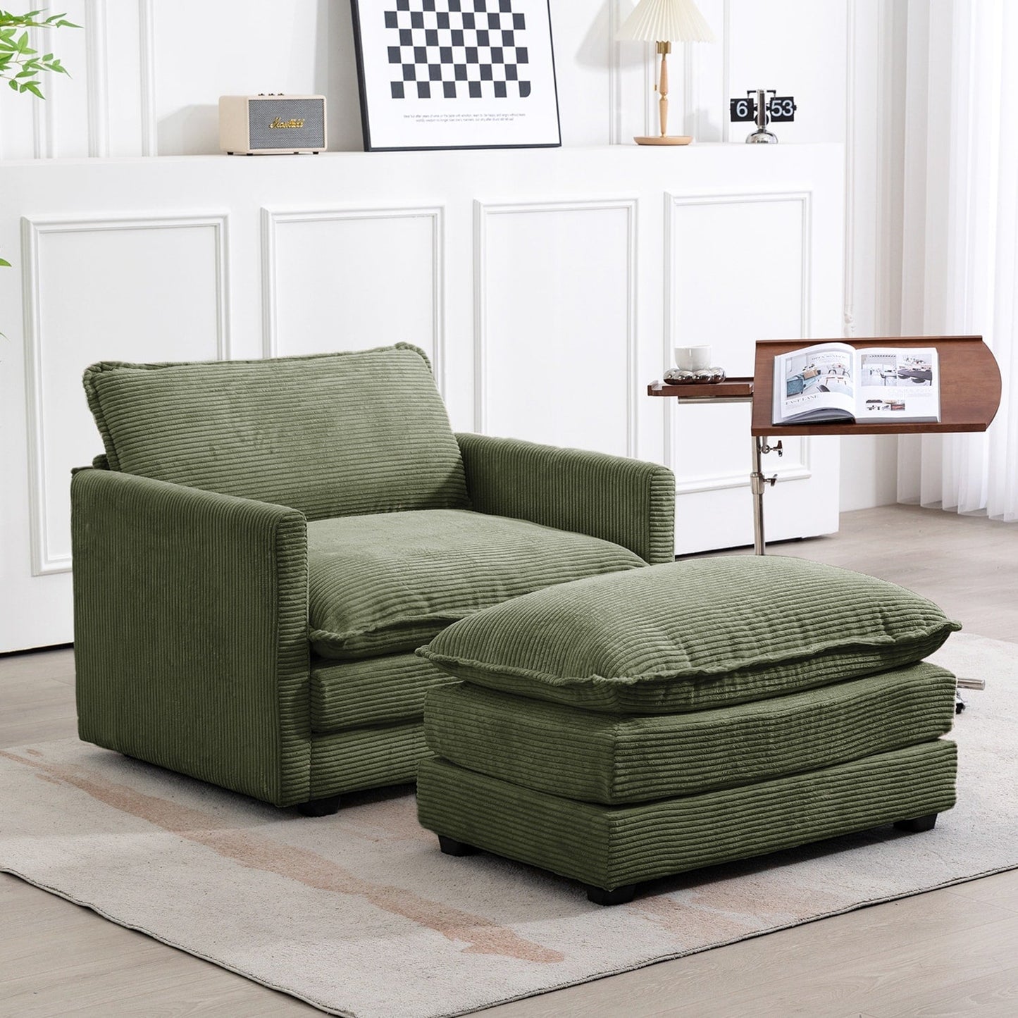 Canapé sectionnel en velours côtelé avec poufs amovibles et coussins ultra-doux pour salon et chambre