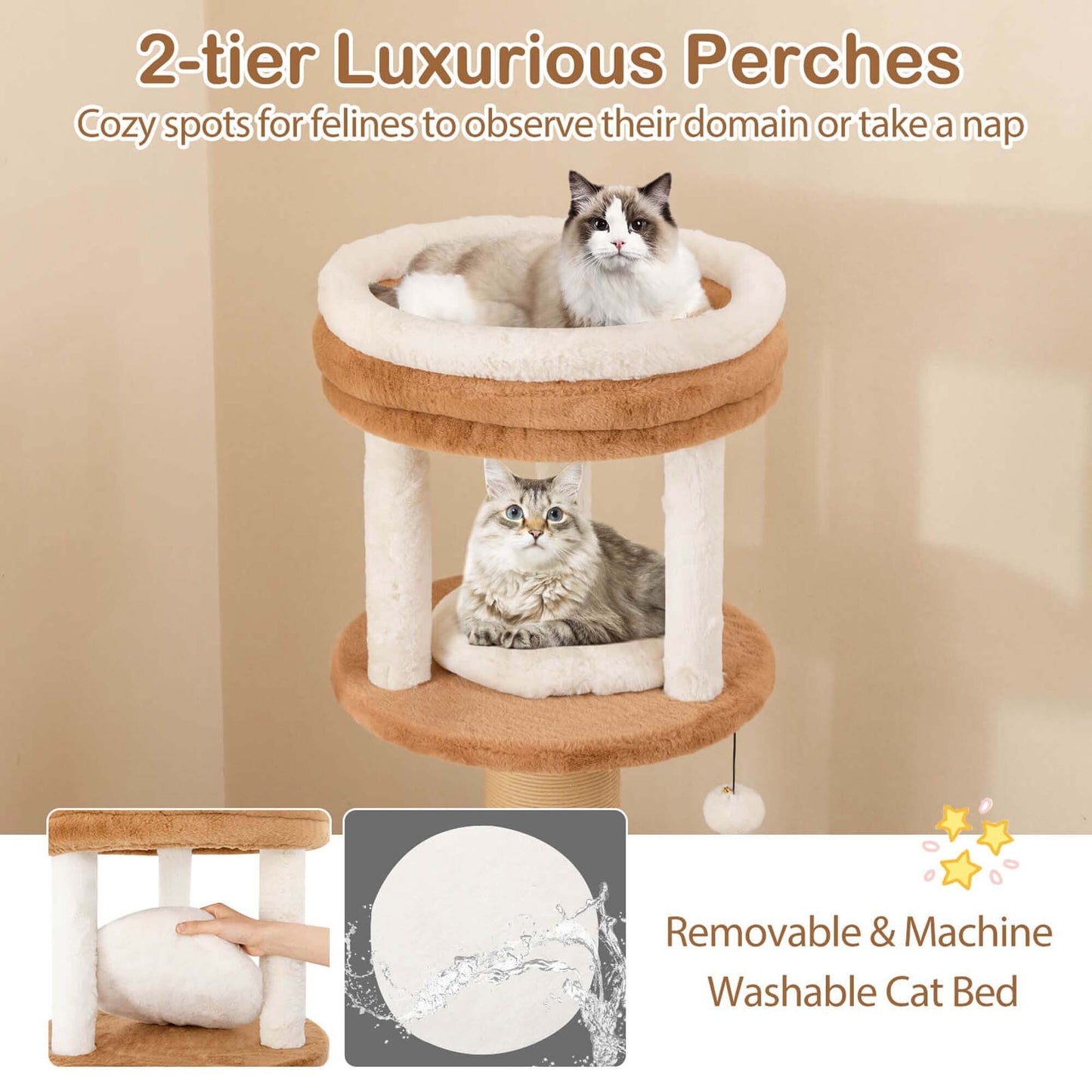 Costway 65 Tall Cat Tree for Indoor with Self-groomer Padded Perch - See Details