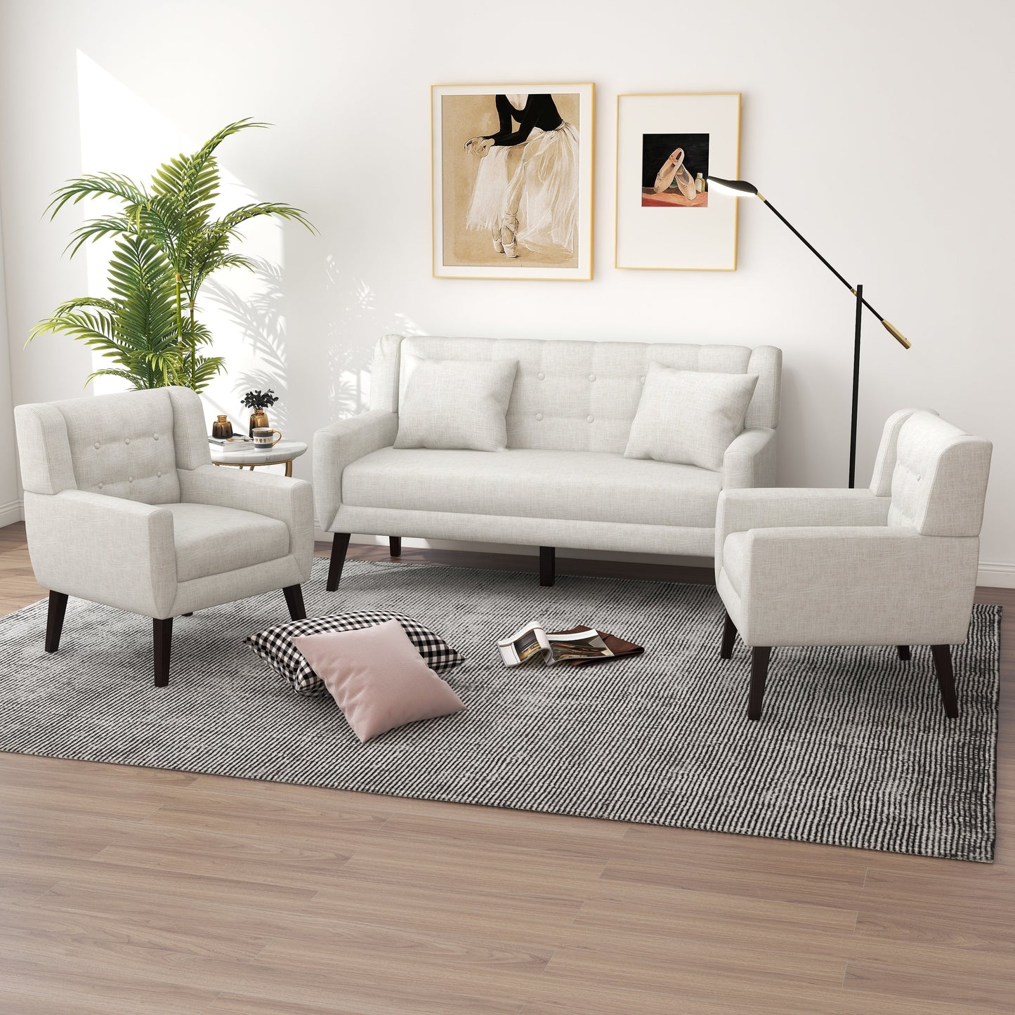 Cotton/ Linen Look Fabric Modern Accent Chair Armchair