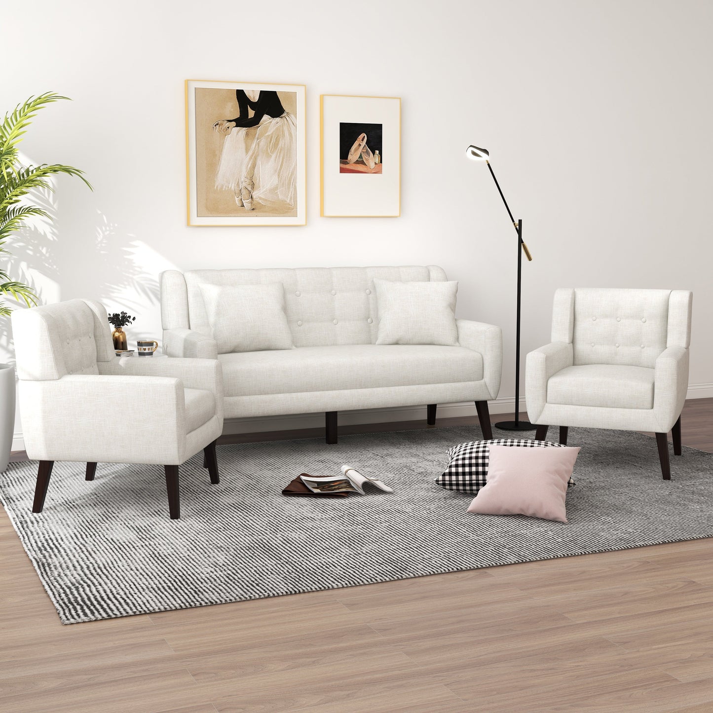 Cotton/ Linen Look Fabric Modern Accent Chair Armchair