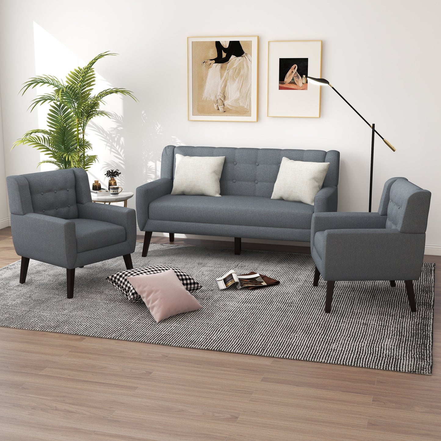 Cotton/ Linen Look Fabric Modern Accent Chair Armchair