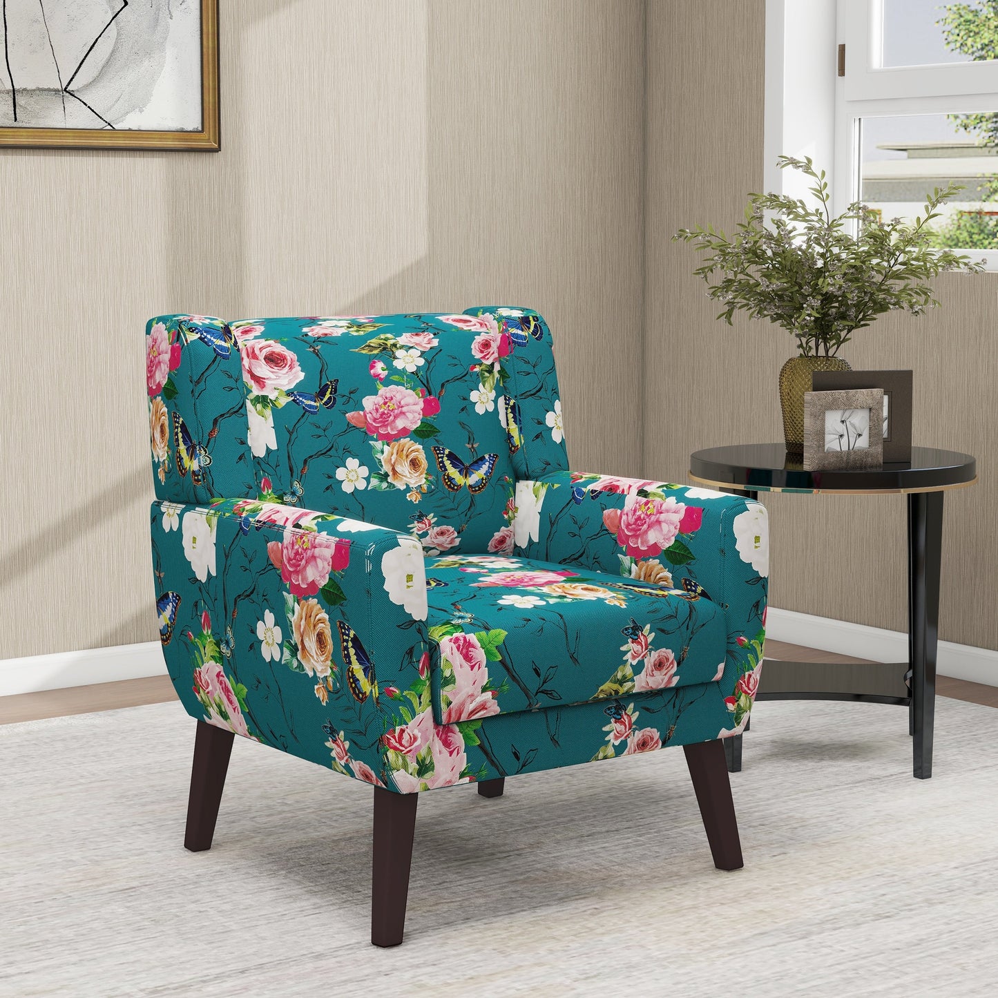 Cotton/ Linen Look Fabric Modern Accent Chair Armchair