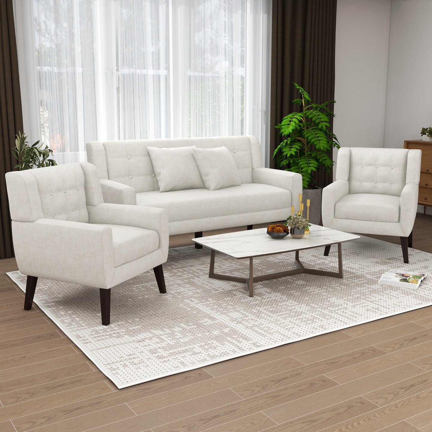 Cotton/ Linen Look Fabric Modern Accent Chair Armchair