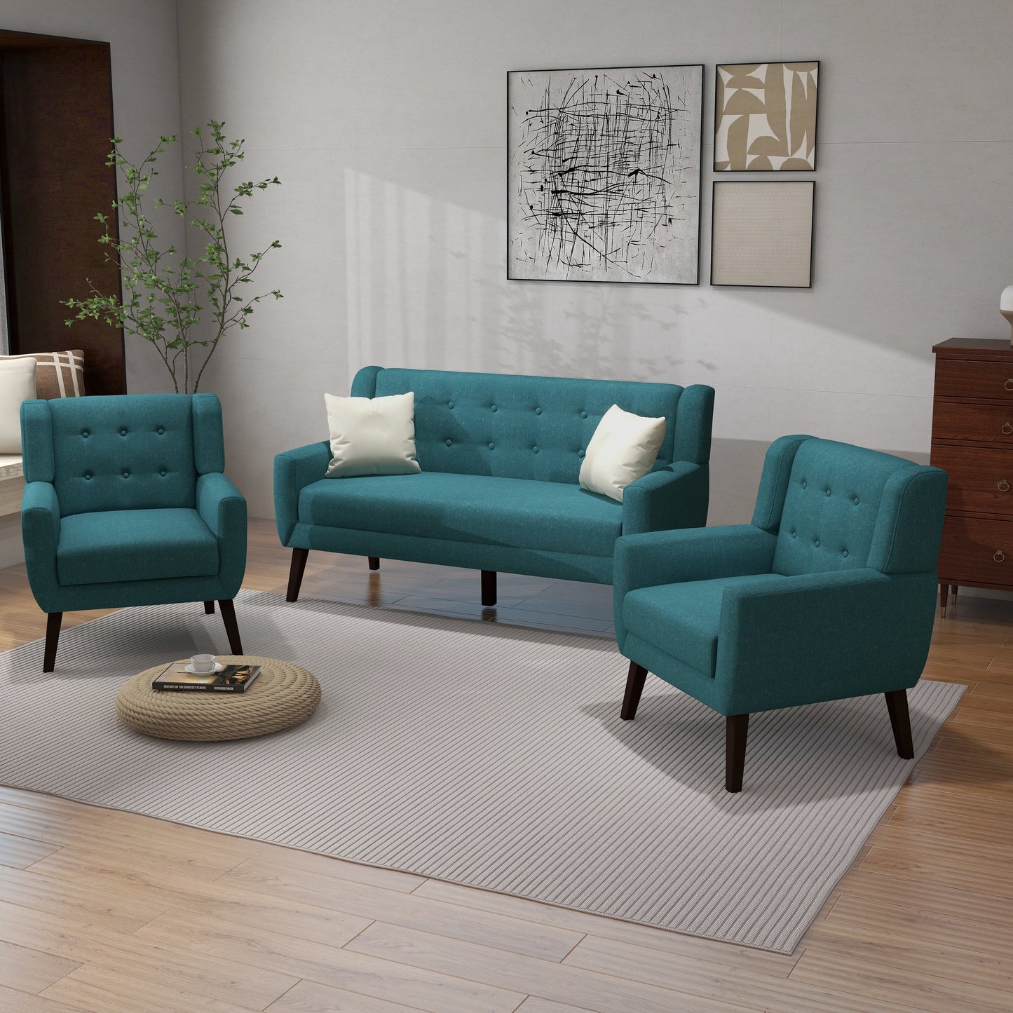 Cotton/ Linen Look Fabric Modern Accent Chair Armchair