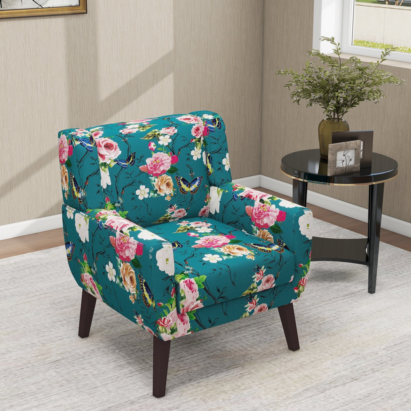 Cotton/ Linen Look Fabric Modern Accent Chair Armchair
