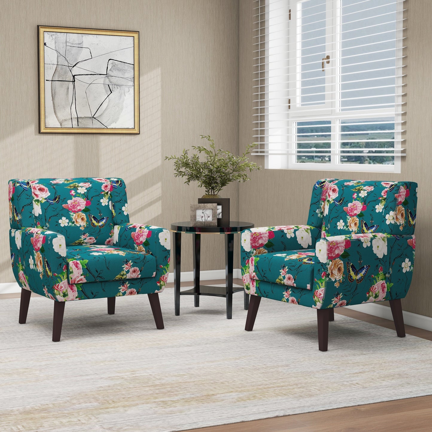 Cotton/ Linen Look Fabric Modern Accent Chair Armchair