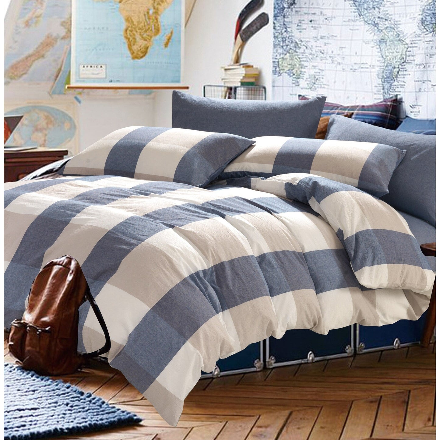 Cotton Plaid Windowpane Check 3-piece Duvet Cover Set