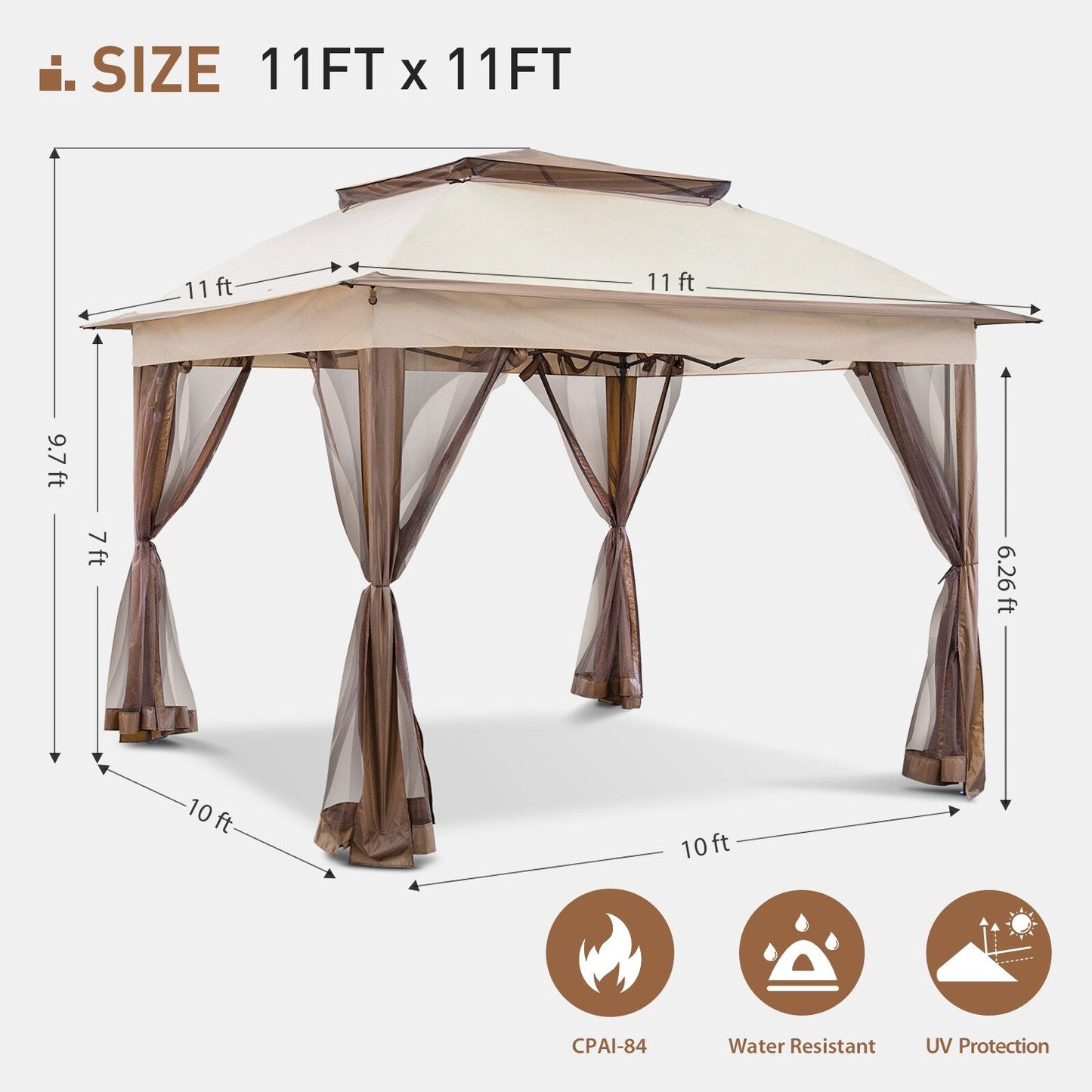 Cozywor 11 ft. x 11 ft. Pop-Up Steel Gazebo with Mosquito Netting