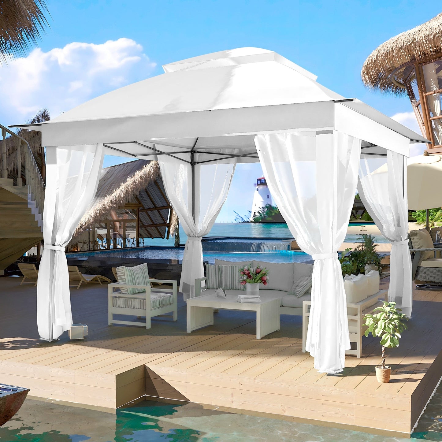 Cozywor 11 ft. x 11 ft. Pop-Up Steel Gazebo with Mosquito Netting