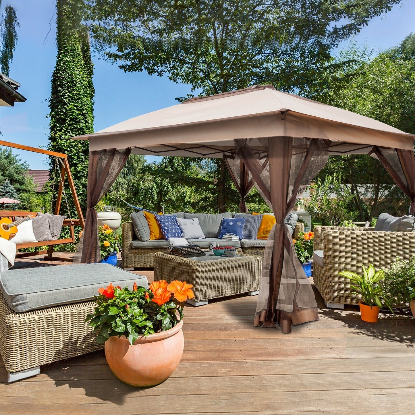 Cozywor 11 ft. x 11 ft. Pop-Up Steel Gazebo with Mosquito Netting
