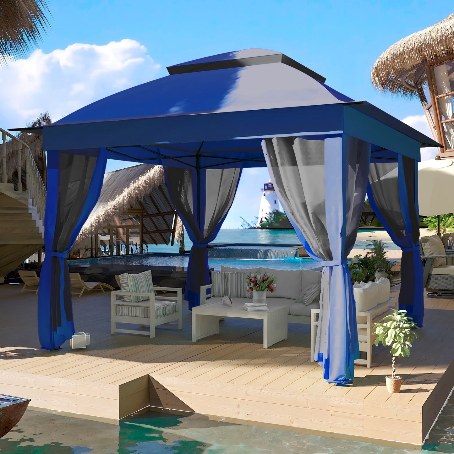 Cozywor 11 ft. x 11 ft. Pop-Up Steel Gazebo with Mosquito Netting
