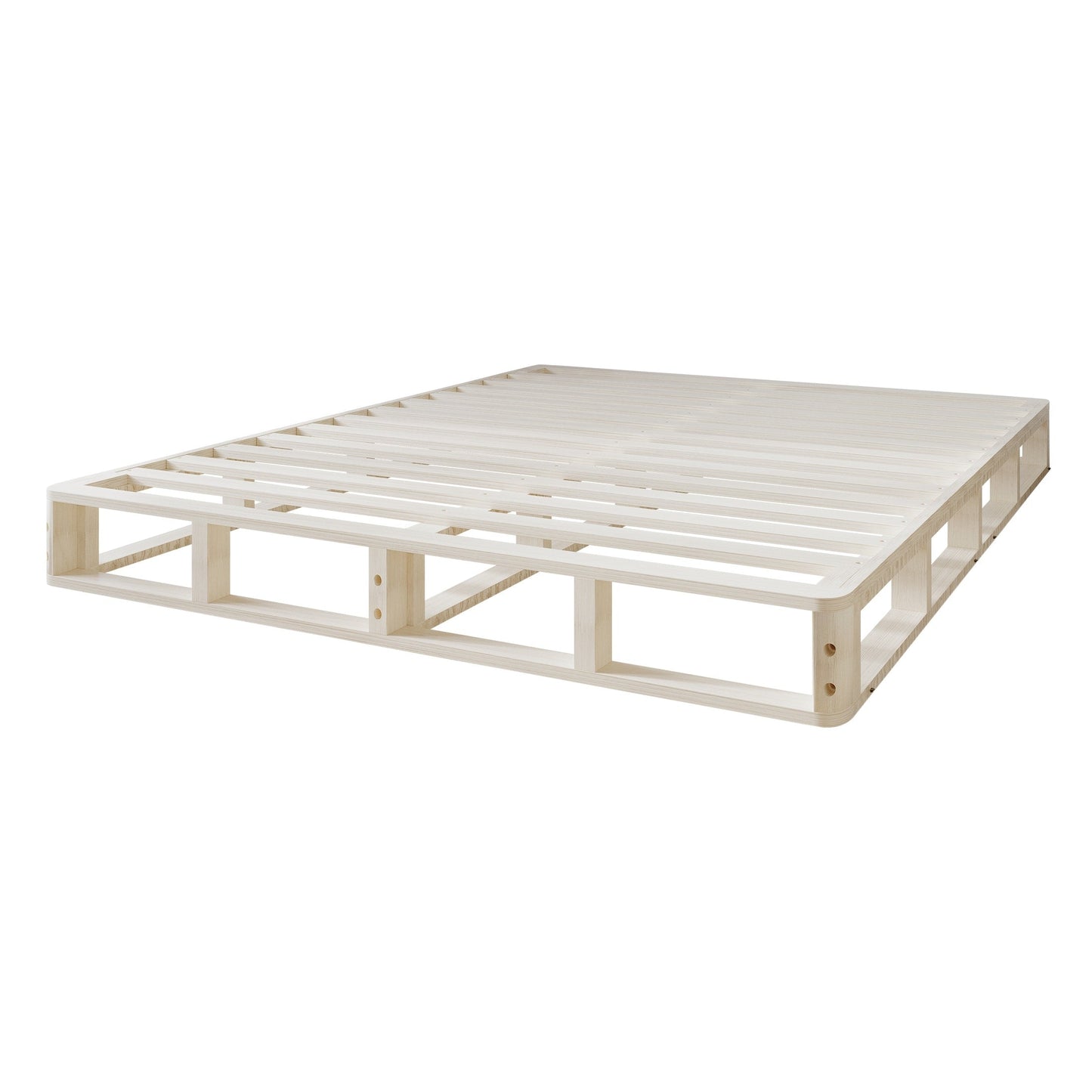CraftPorch Solid Wood 5-Inch Box Spring Foundation with Wood Slats with Warm Grey Linen Cover