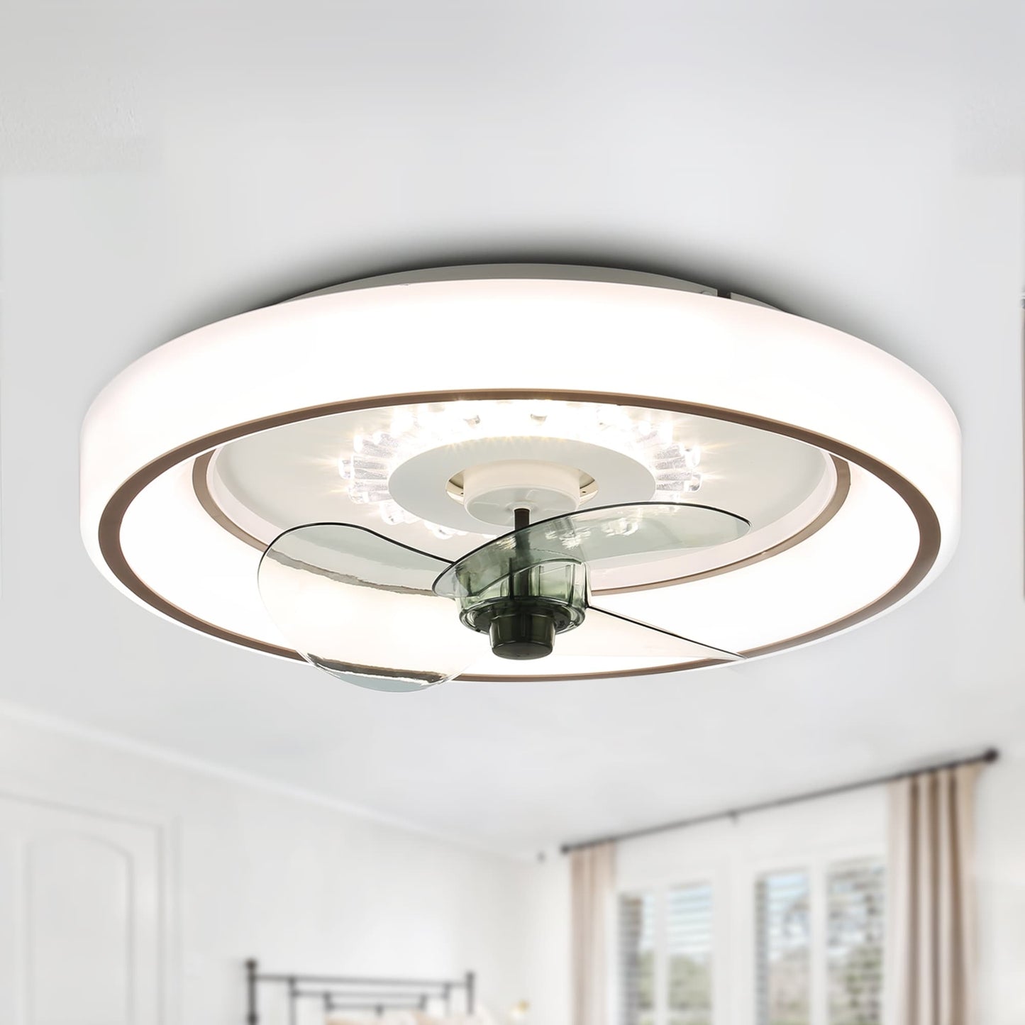 Cusp Barn 19-inch Modern Flush Mount Ceiling Fan with Light and Smart APP Remote Control Low Profile 3-Color Dimming LED Light
