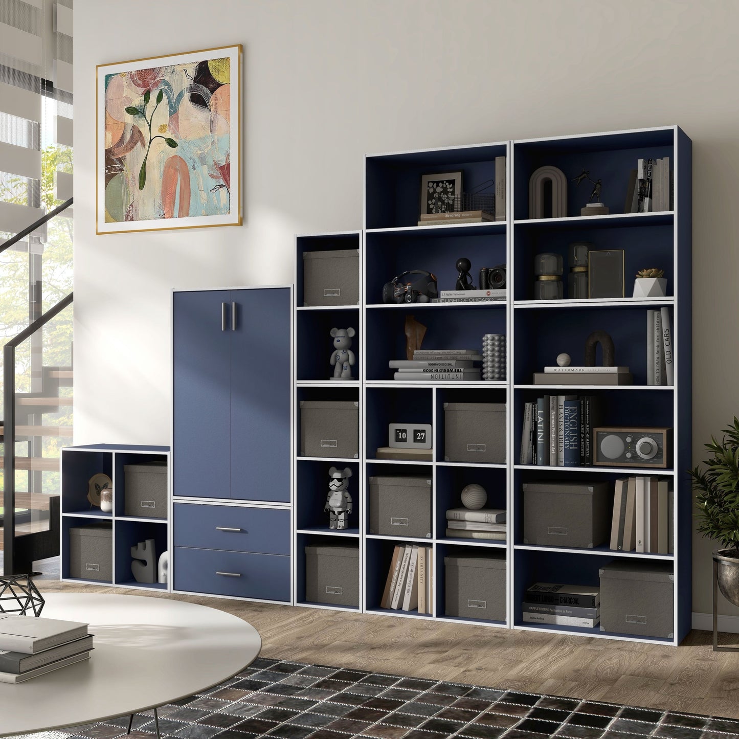 DH BASIC Modern Wood Customizable Stackable Storage Organizer - Cube Shelves, Drawer Cabinet, Bookcase with Doors by Denhour