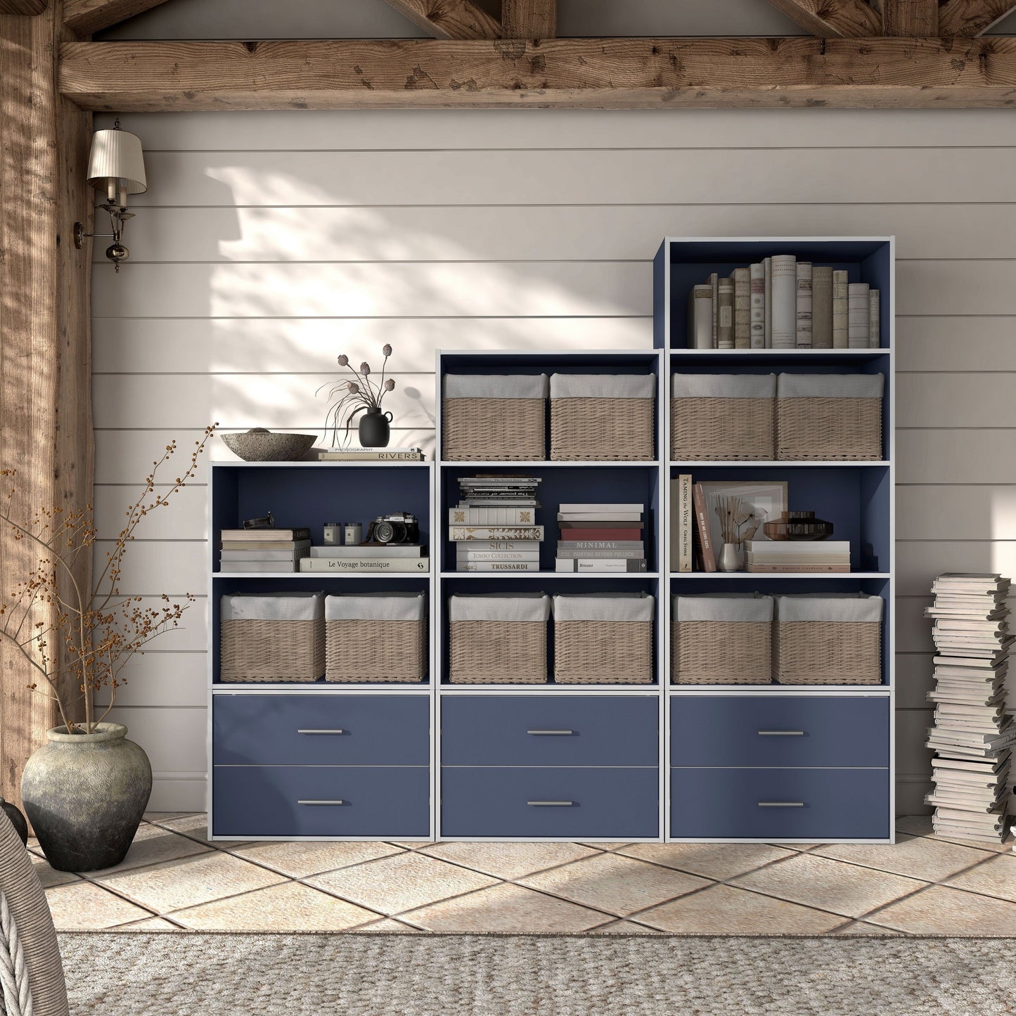 DH BASIC Modern Wood Customizable Stackable Storage Organizer - Cube Shelves, Drawer Cabinet, Bookcase with Doors by Denhour
