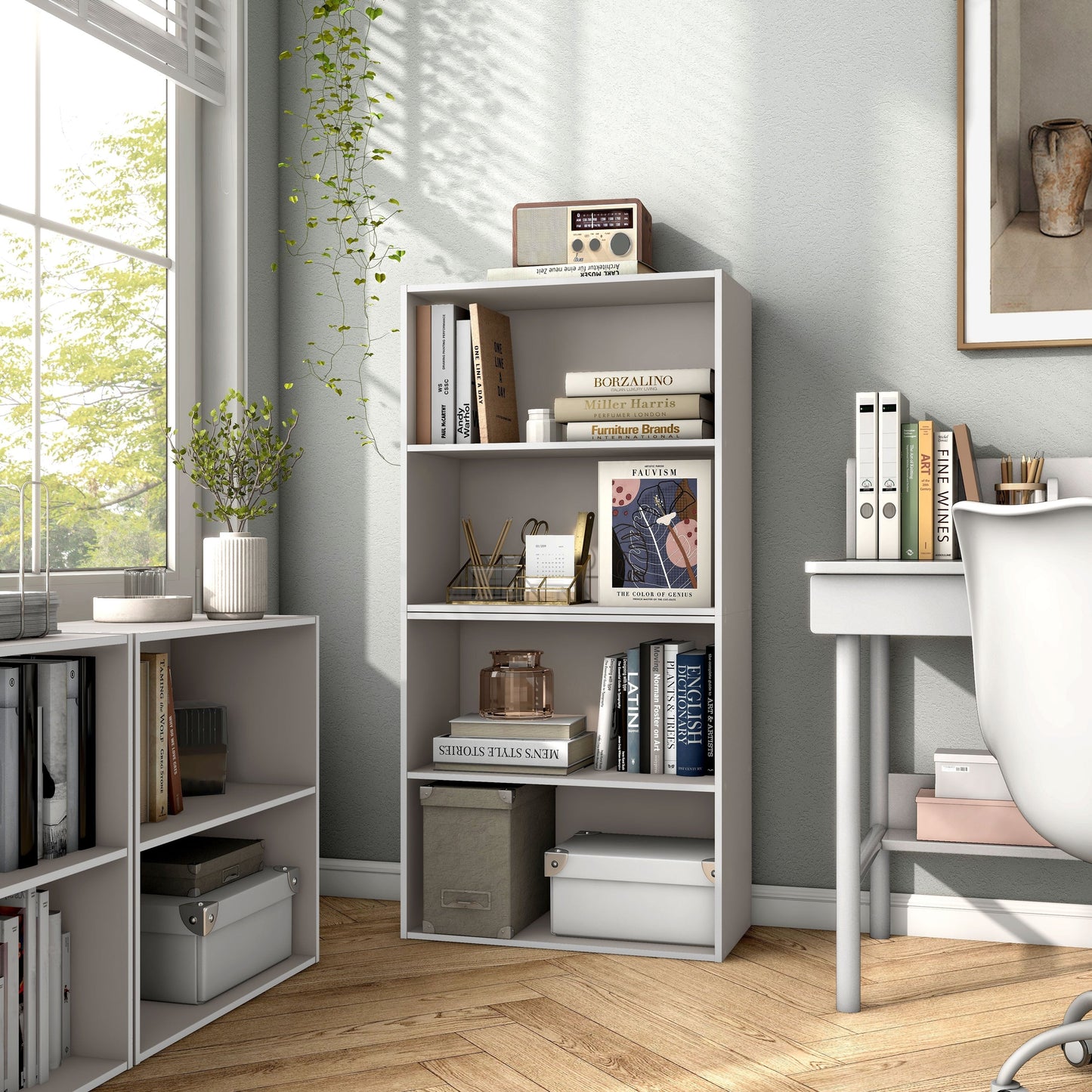 DH BASIC Modern Wood Customizable Stackable Storage Organizer - Cube Shelves, Drawer Cabinet, Bookcase with Doors by Denhour