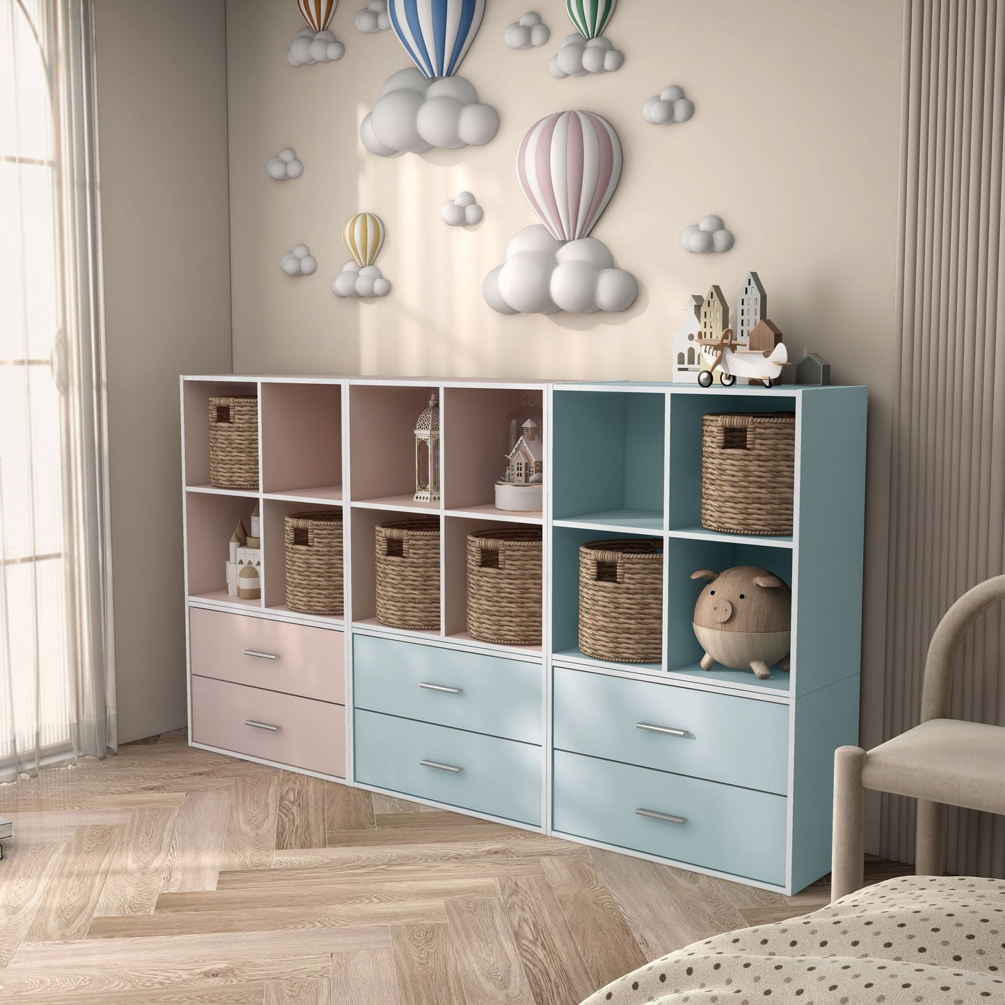 DH BASIC Modern Wood Customizable Stackable Storage Organizer - Cube Shelves, Drawer Cabinet, Bookcase with Doors by Denhour