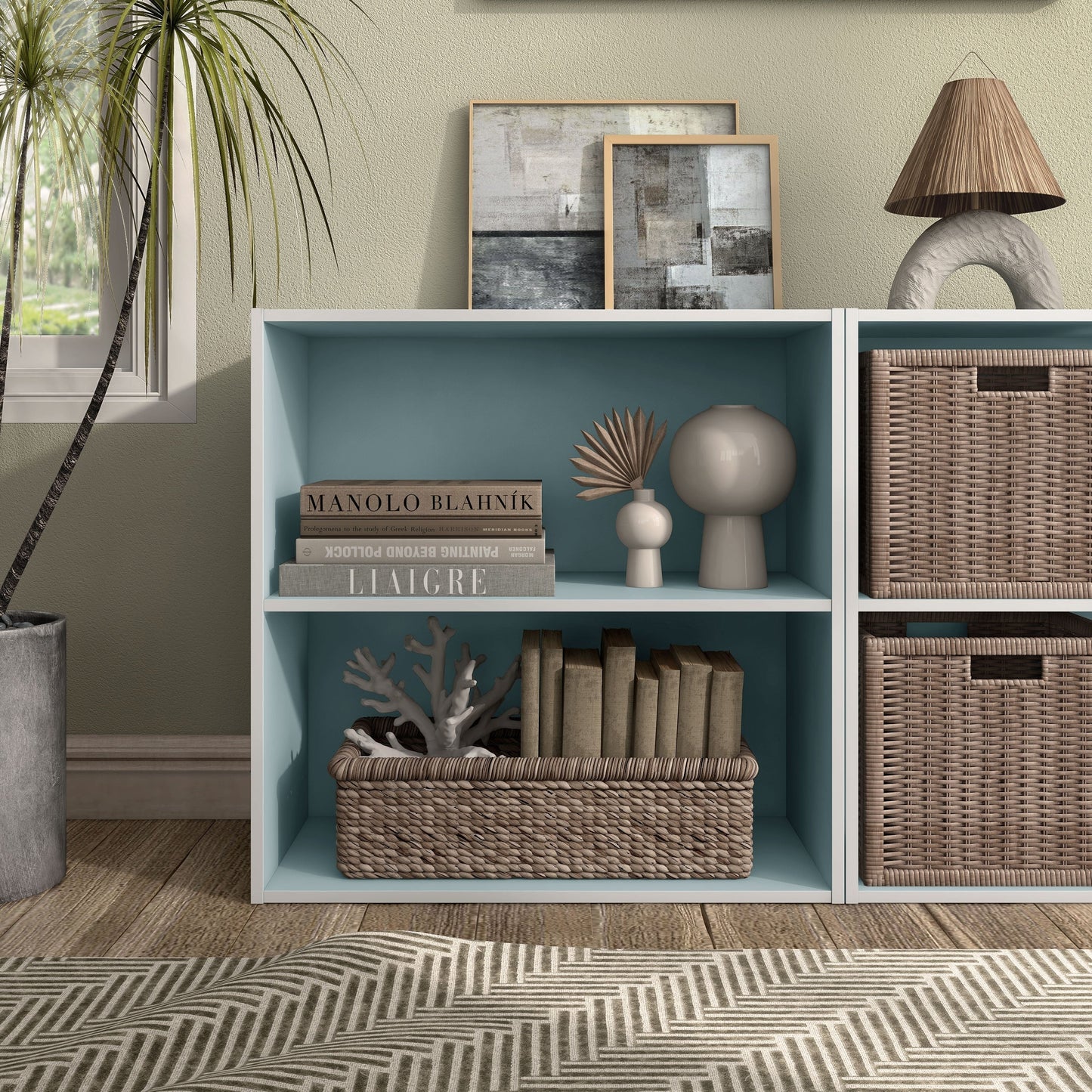 DH BASIC Modern Wood Customizable Stackable Storage Organizer - Cube Shelves, Drawer Cabinet, Bookcase with Doors by Denhour