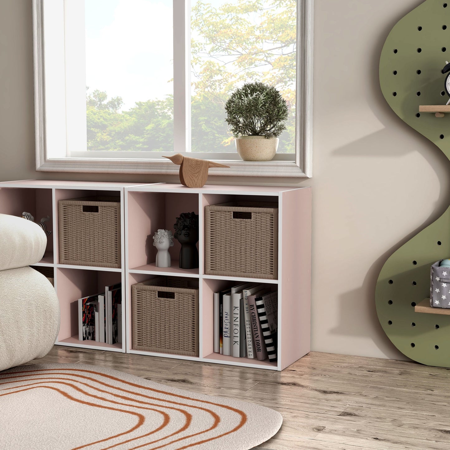 DH BASIC Modern Wood Customizable Stackable Storage Organizer - Cube Shelves, Drawer Cabinet, Bookcase with Doors by Denhour