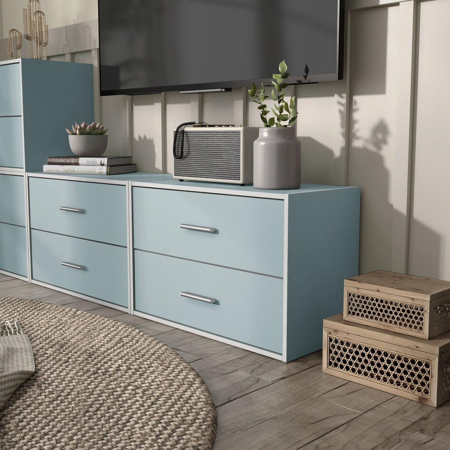 DH BASIC Modern Wood Customizable Stackable Storage Organizer - Cube Shelves, Drawer Cabinet, Bookcase with Doors by Denhour