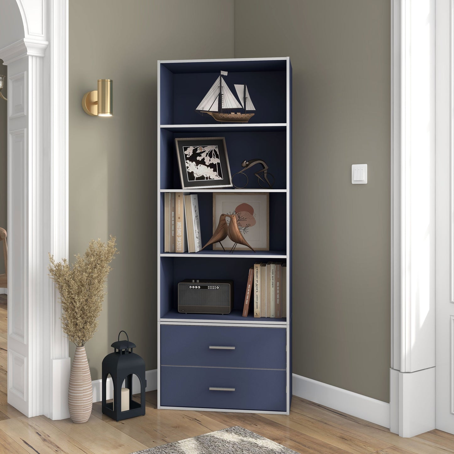 DH BASIC Modern Wood Customizable Stackable Storage Organizer - Cube Shelves, Drawer Cabinet, Bookcase with Doors by Denhour