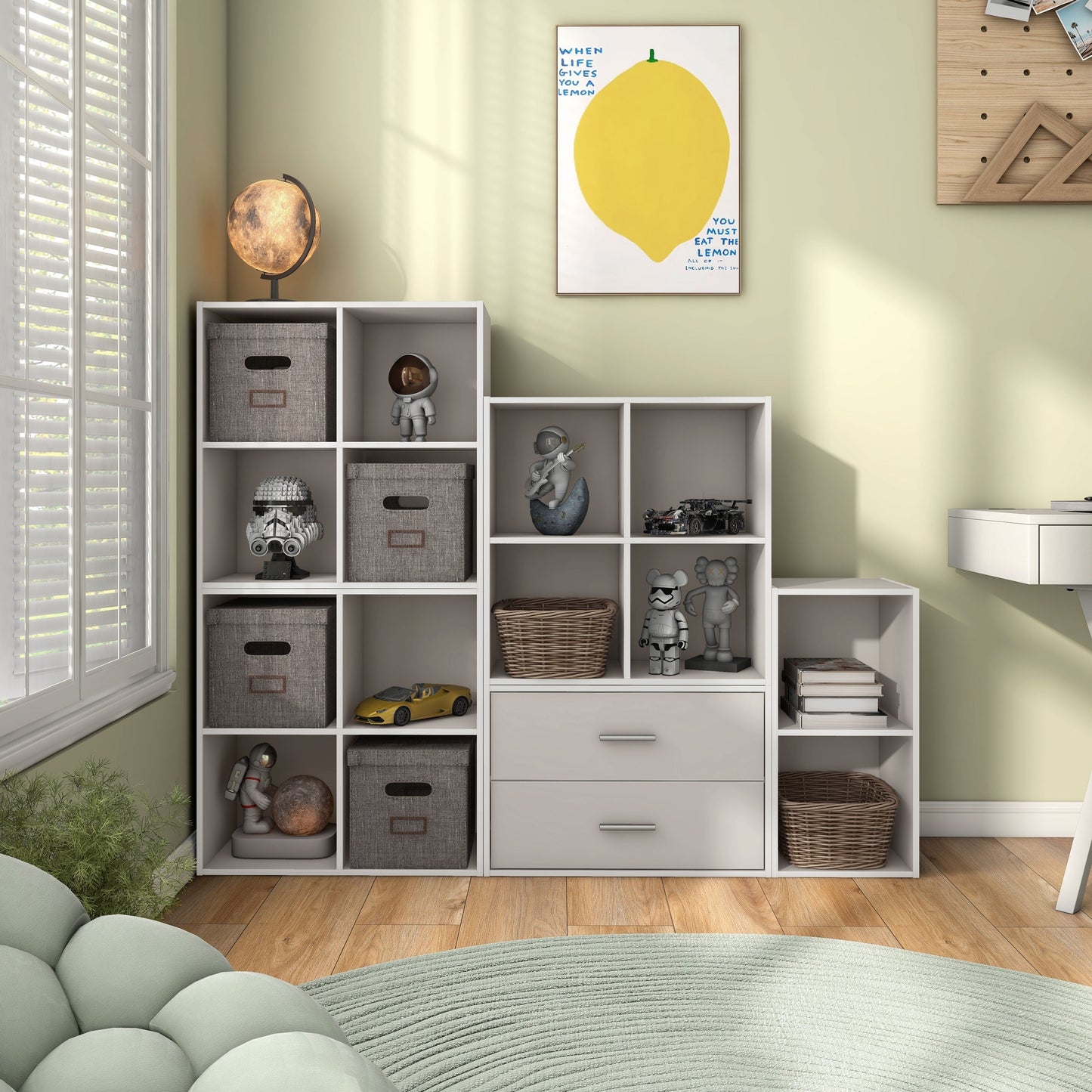 DH BASIC Modern Wood Customizable Stackable Storage Organizer - Cube Shelves, Drawer Cabinet, Bookcase with Doors by Denhour