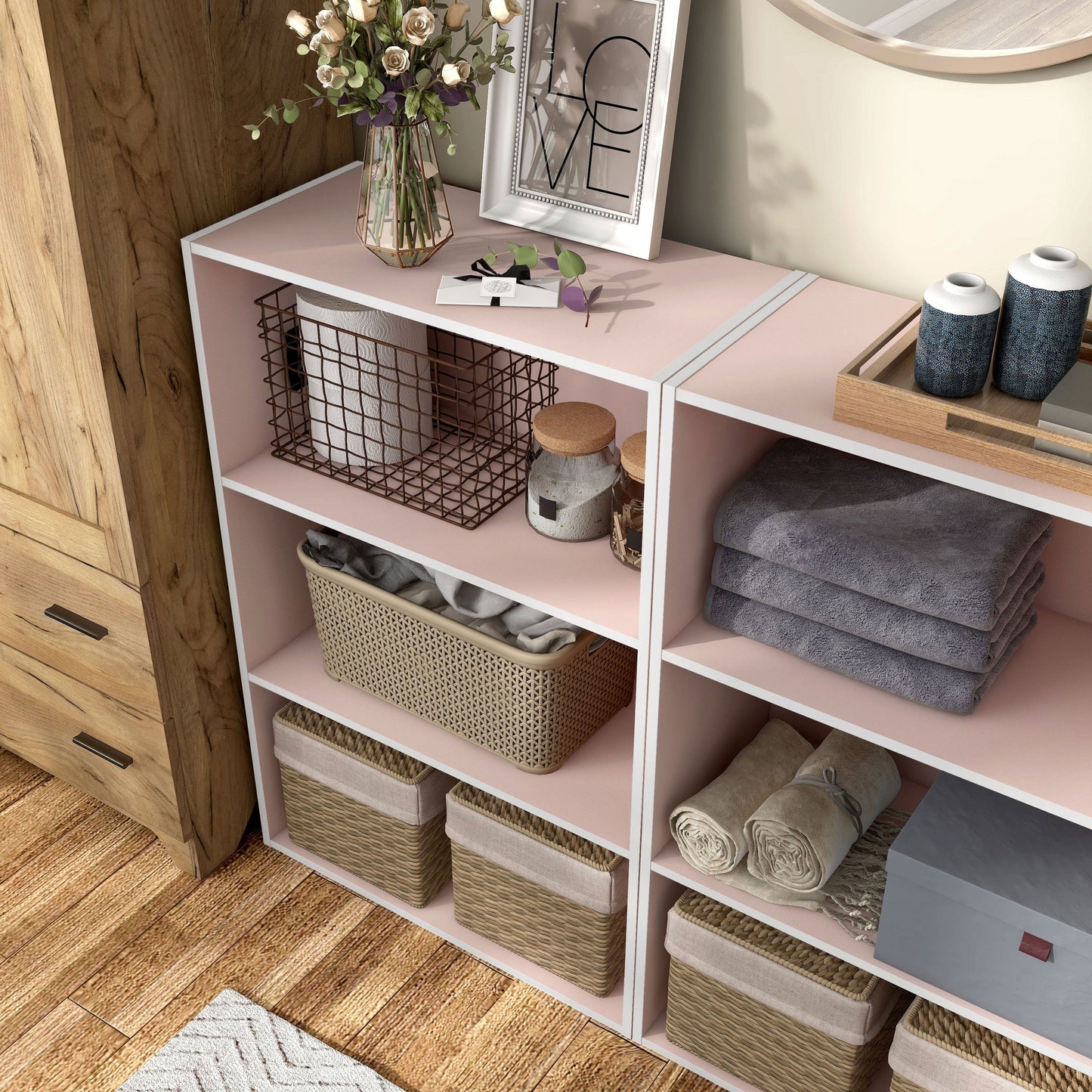 DH BASIC Modern Wood Customizable Stackable Storage Organizer - Cube Shelves, Drawer Cabinet, Bookcase with Doors by Denhour