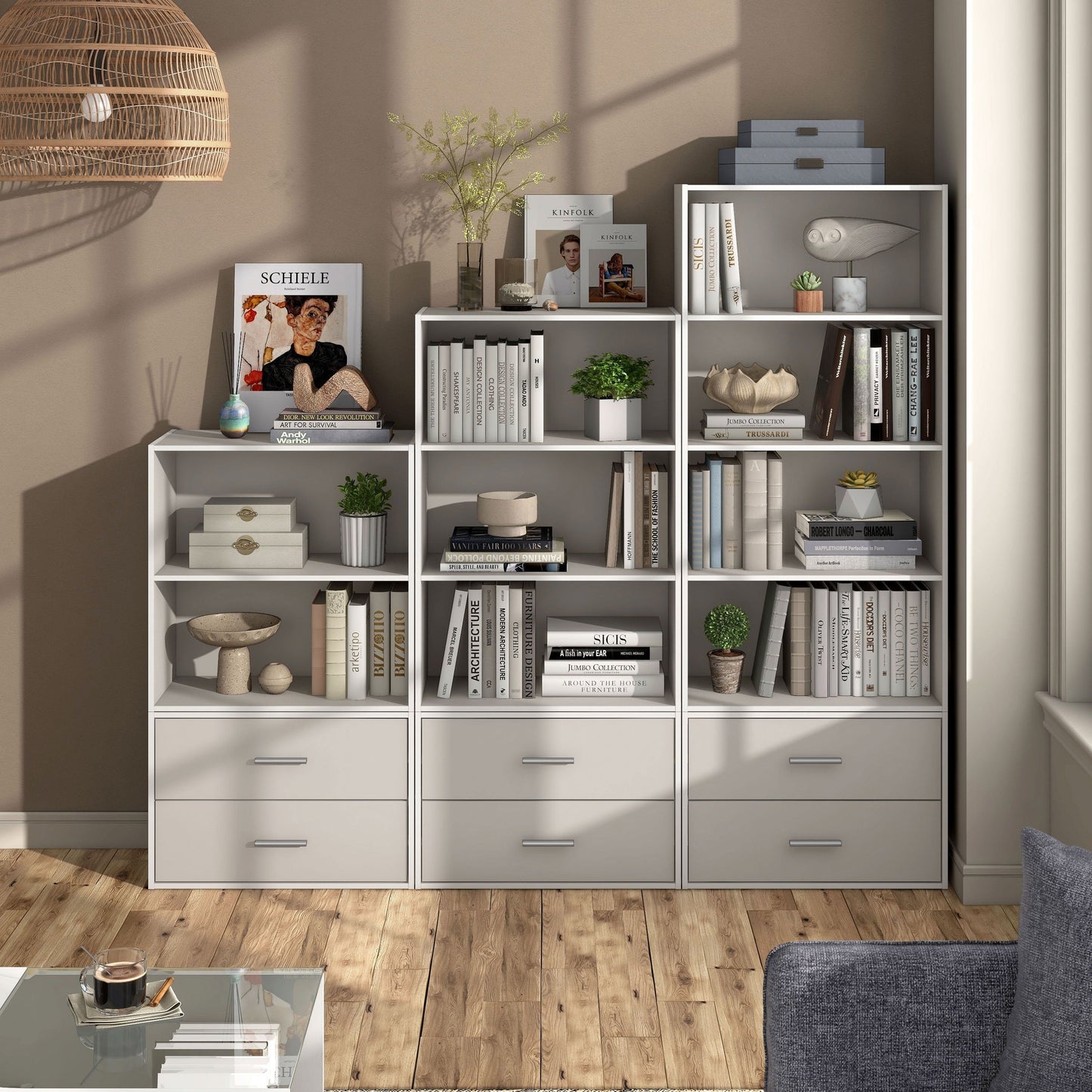 DH BASIC Modern Wood Customizable Stackable Storage Organizer - Cube Shelves, Drawer Cabinet, Bookcase with Doors by Denhour