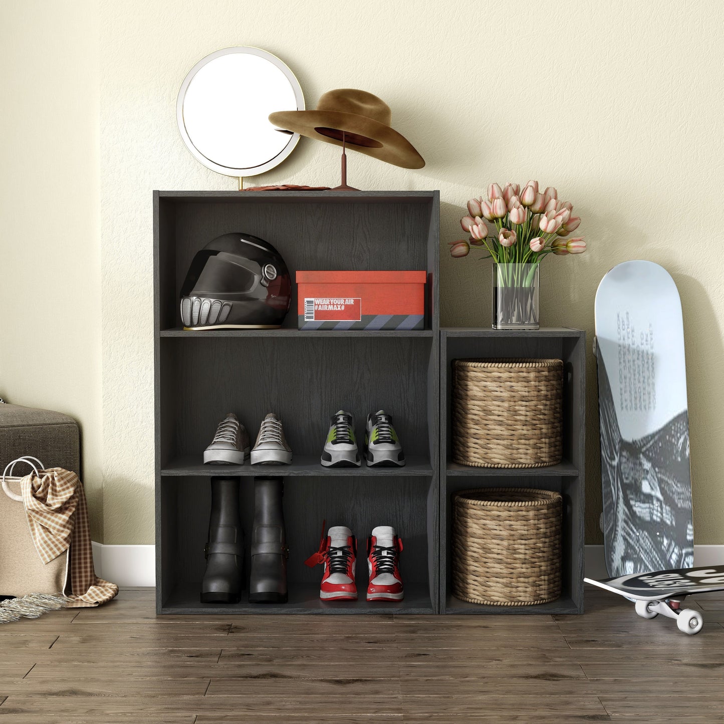 DH BASIC Modern Wood Customizable Stackable Storage Organizer - Cube Shelves, Drawer Cabinet, Bookcase with Doors by Denhour