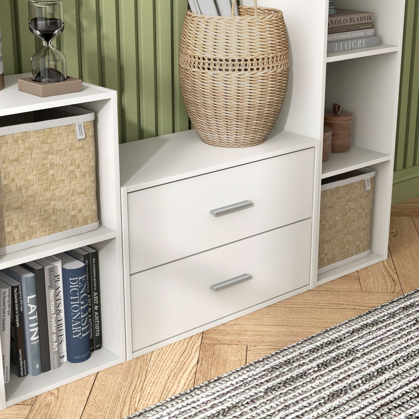 DH BASIC Modern Wood Customizable Stackable Storage Organizer - Cube Shelves, Drawer Cabinet, Bookcase with Doors by Denhour