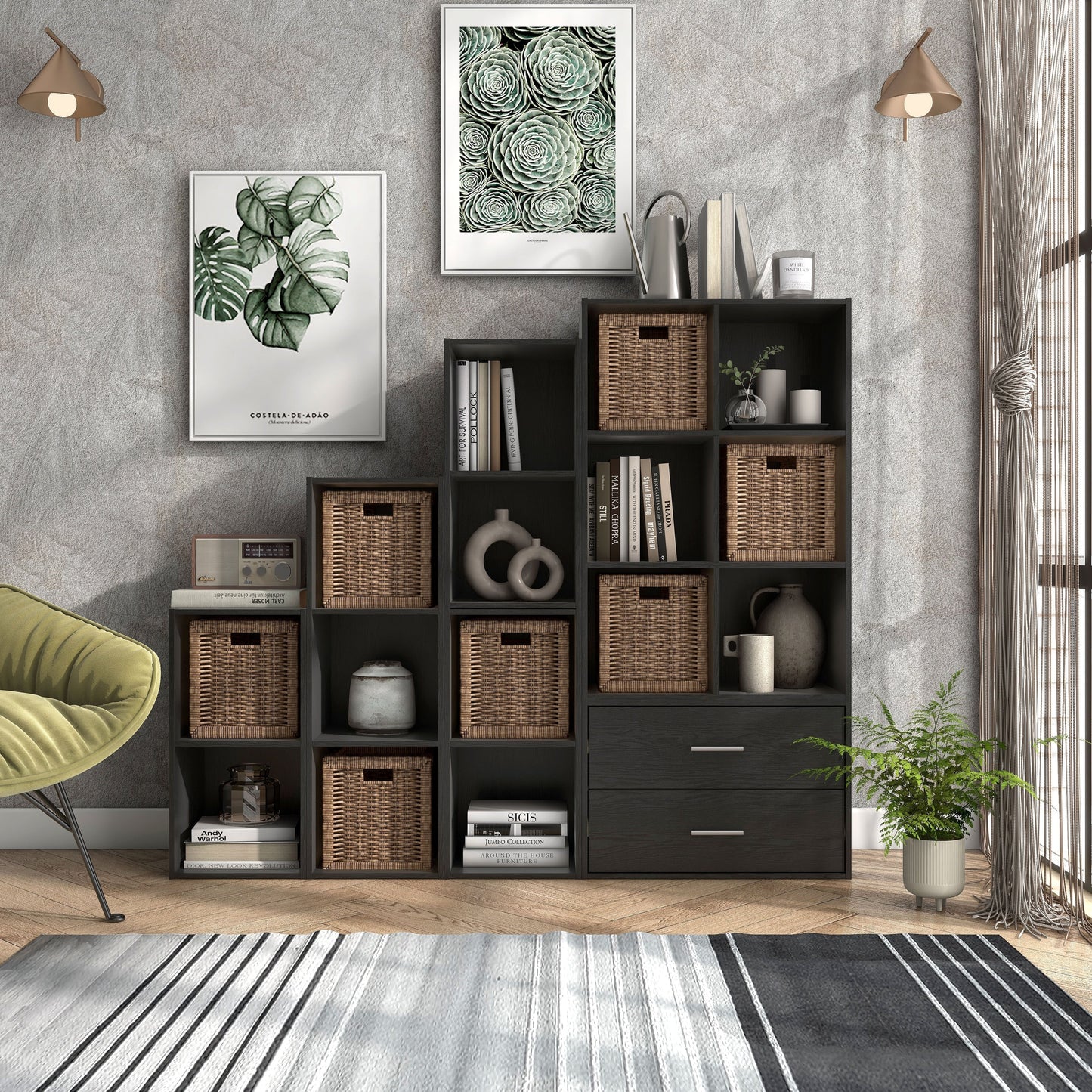 DH BASIC Modern Wood Customizable Stackable Storage Organizer - Cube Shelves, Drawer Cabinet, Bookcase with Doors by Denhour